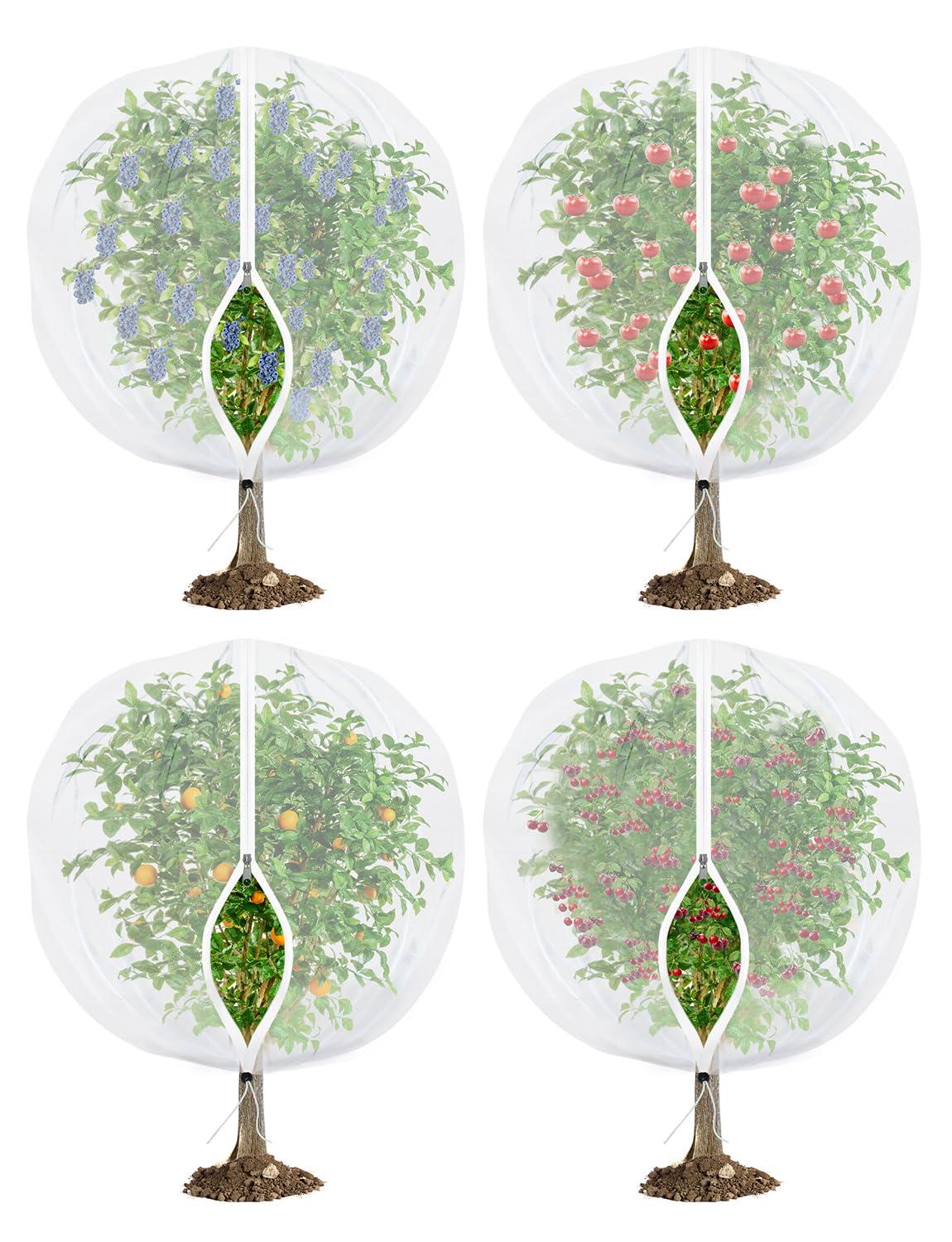 Fruit Tree Netting for Cicadas - with Zipper 4Pcs 5 x 4FT Garden Bird Netting for Blueberry Bushes with Drawstring,Insect Plant Protection Mesh Net Bags for Tomato,Cicada,Animals (4, 4 x 5 FT)