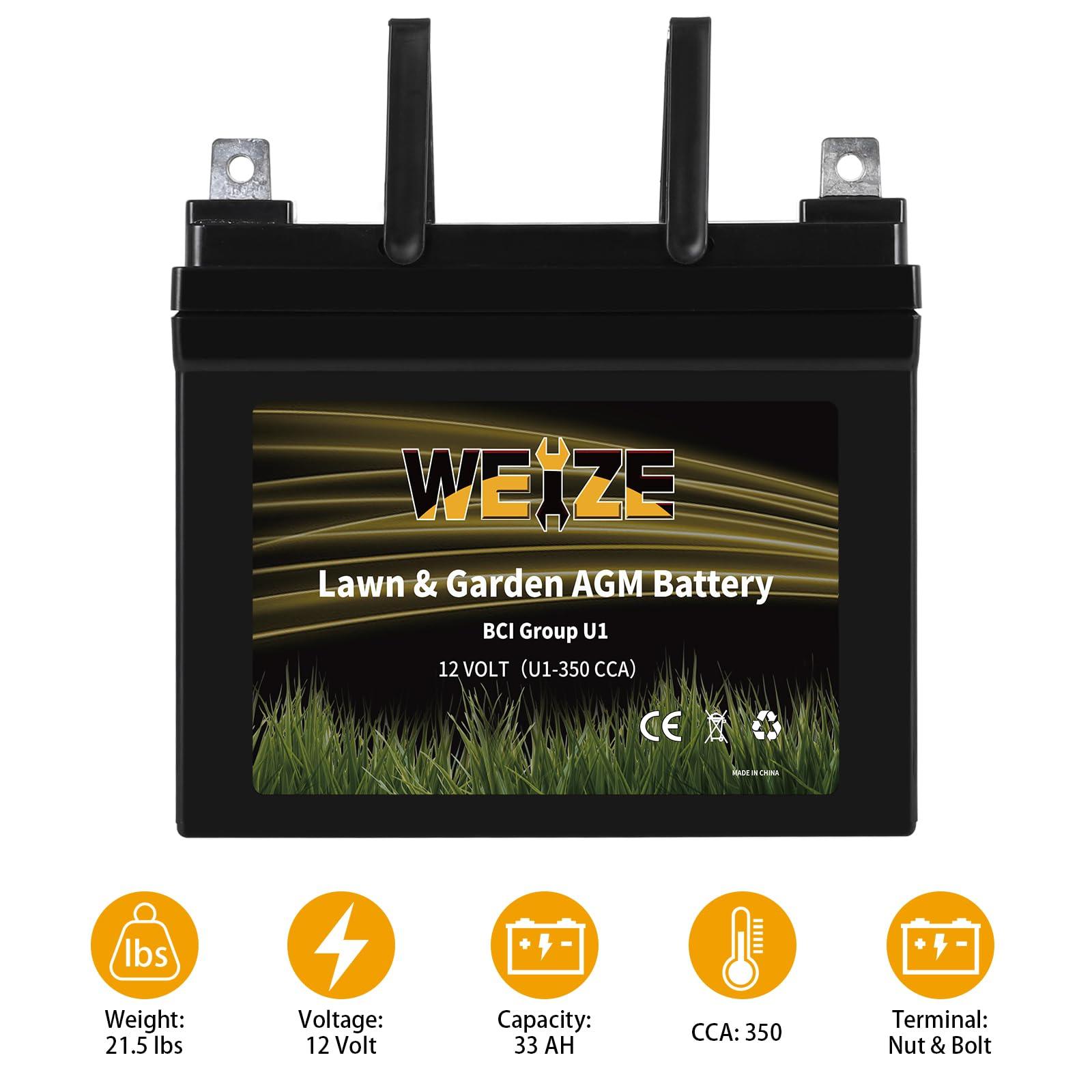 WEIZE Lawn Garden AGM Battery, 12V 350CCA BCI Group U1 SLA Starting Battery for Lawn, Tractors and Mowers, Compatible with John Deere, Toro, Cub Cadet, and Craftsman - Image 3
