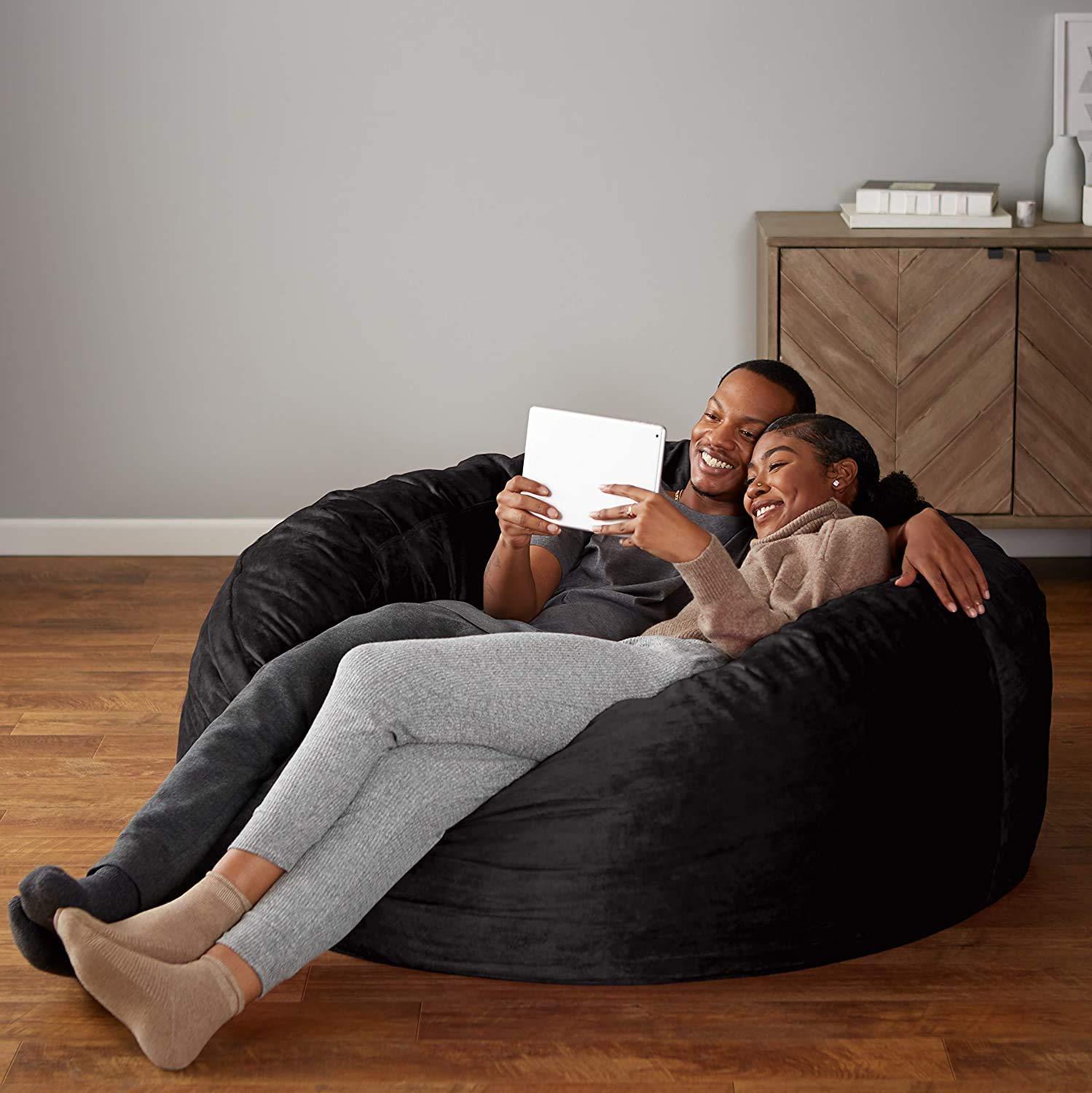Amazon Basics Large Bean Bag Chairs for Adults, 5 ft Black Memory Foam Filled with Solid Microfiber Cover - Image 7