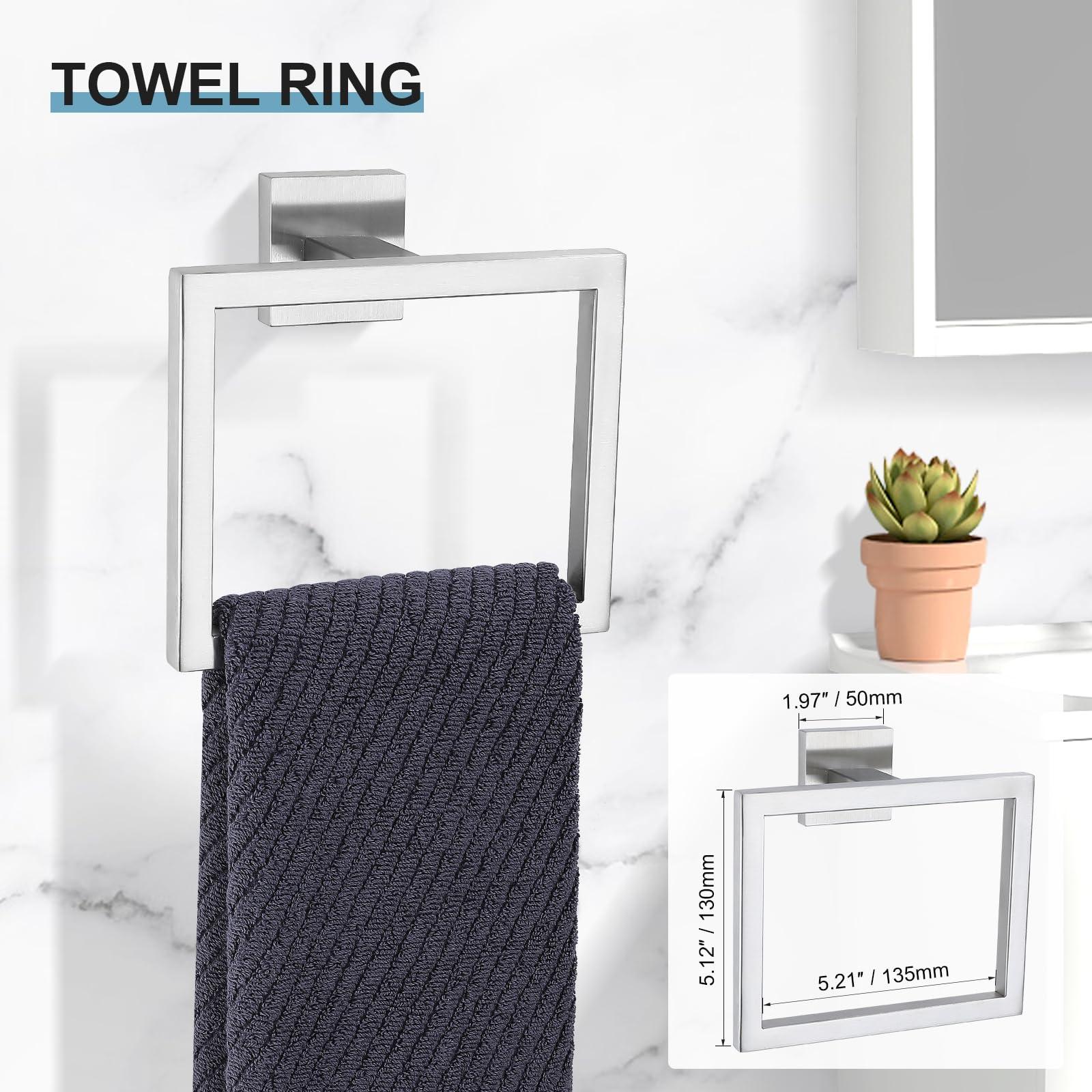 5 Pieces Towel Bar Set,TNOMS Brushed Nickel Bathroom Hardware Set Towel Rack Set for Bathroom SUS304 Stainless Steel Bathroom Accessories Set,23.6 Inch - Image 2