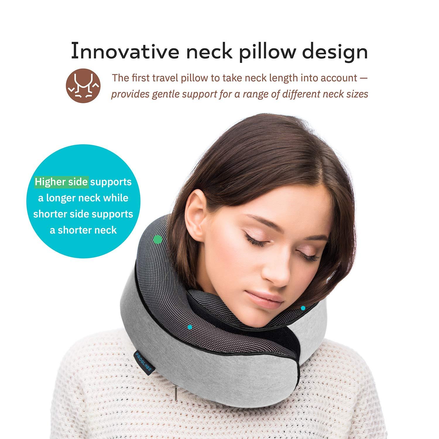 Proglobe Travel Neck Pillows for Airplanes, Sleeping Essentials for Long haul Flights, 360° Head Support, Car and Airplane Kit with 3D Contoured Eye Mask, Earplugs and Luxury Mesh Bag (Adult, Grey) - Image 3