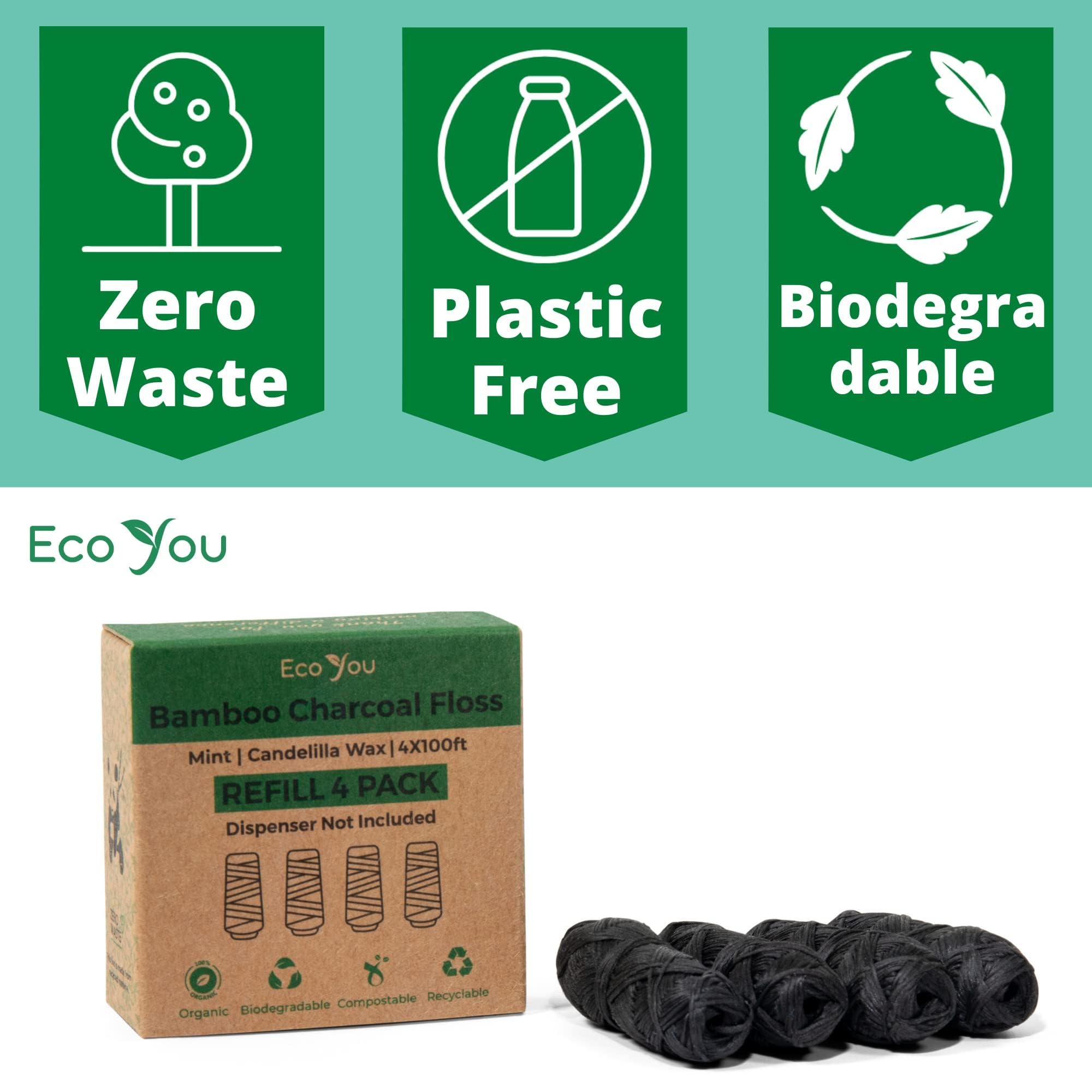 EcoYou Bamboo Charcoal Dental Floss | Mint & Candelilla Wax | Vegan & Biodegradable (4 Refills Pack) - Image 3