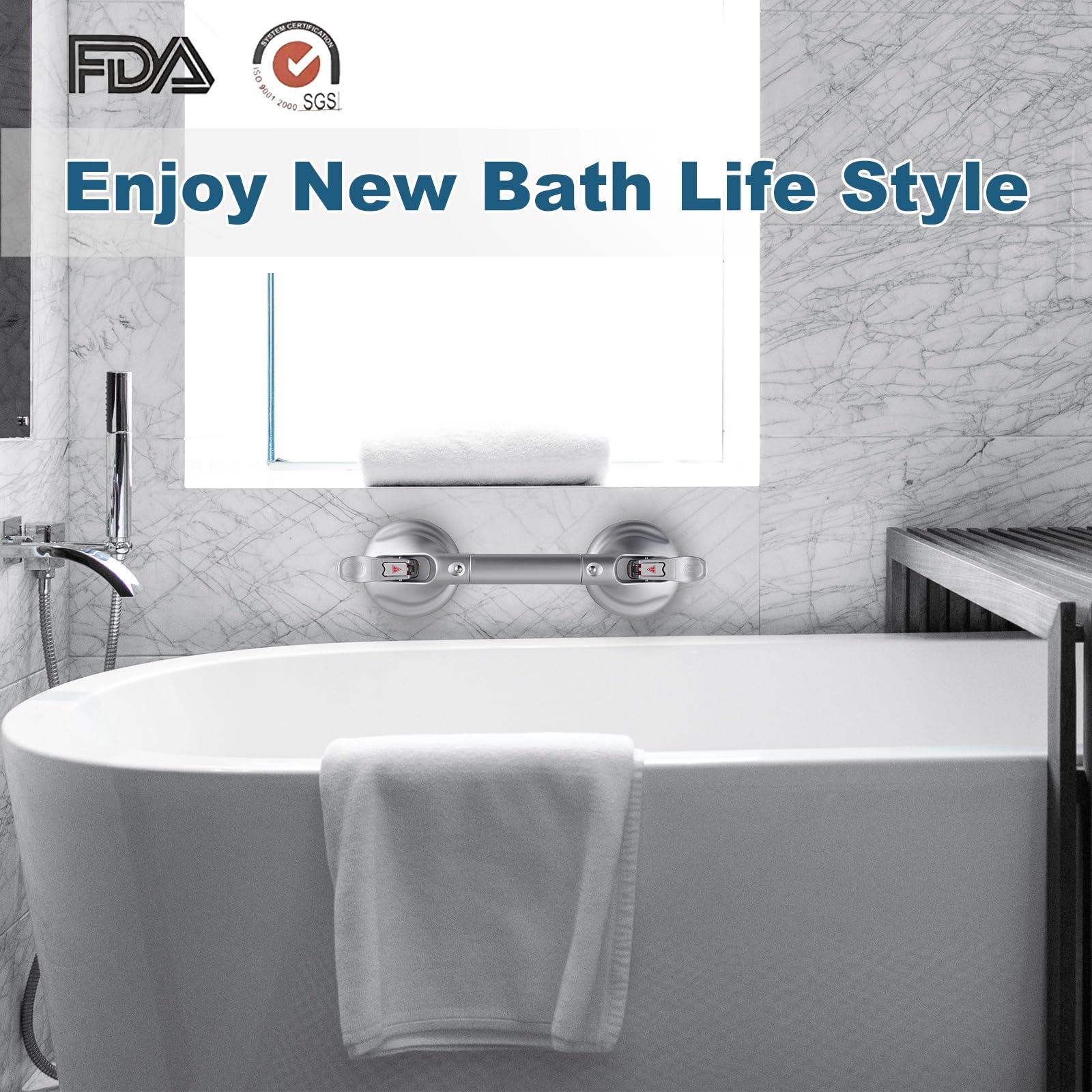 DAREN MEDICAL Heavy Duty Suction Shower Grab Bar - Toilet Bathroom Bathtub Safety - Shower Handles, Suction Cup Power Up to 250 LB, Perfect for Elderly Seniors(14.5 Inch, Gray Silver) h, Gray Silver - Image 7