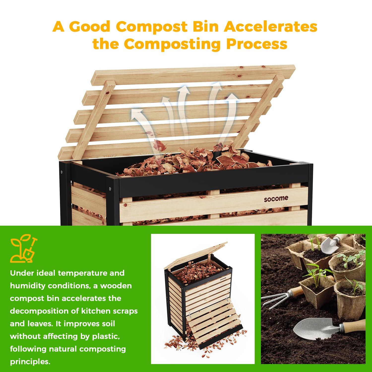SOCOME 95 Gallon Solid Wood Composter, Outdoor Compost Bin with Pull-Out Door, Large Composting Bin for Backyard, Garden, Patio, Natural - Image 6
