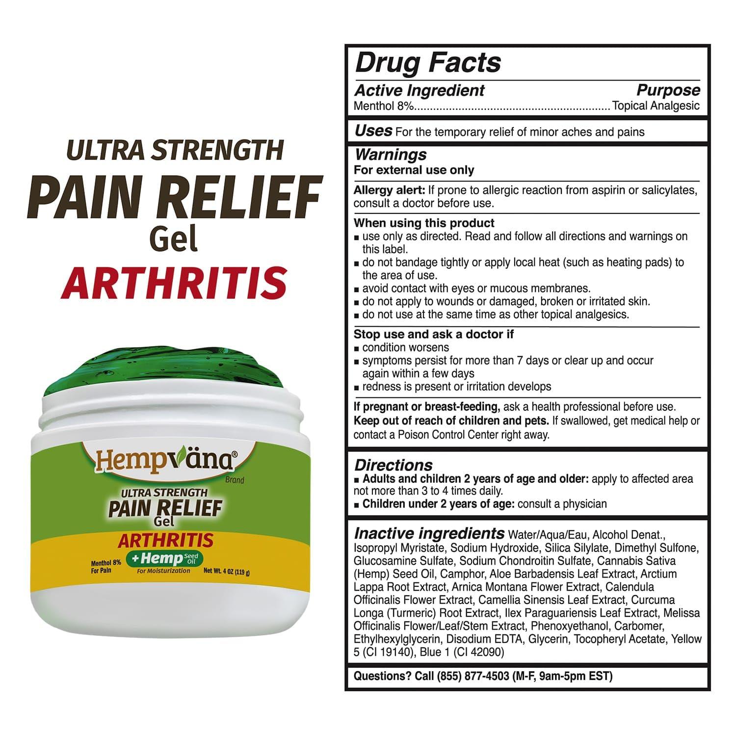 Hempvana Arthritis Pain Relief Gel, Ultra-Strength for Arthritis in Muscles & Joints. Enriched with Hemp Seed Oil, AS-SEEN-ON-TV. Non-Greasy. Targeted Long-Lasting Arthritis Relief. Works Fast, 4 Oz. - Image 4