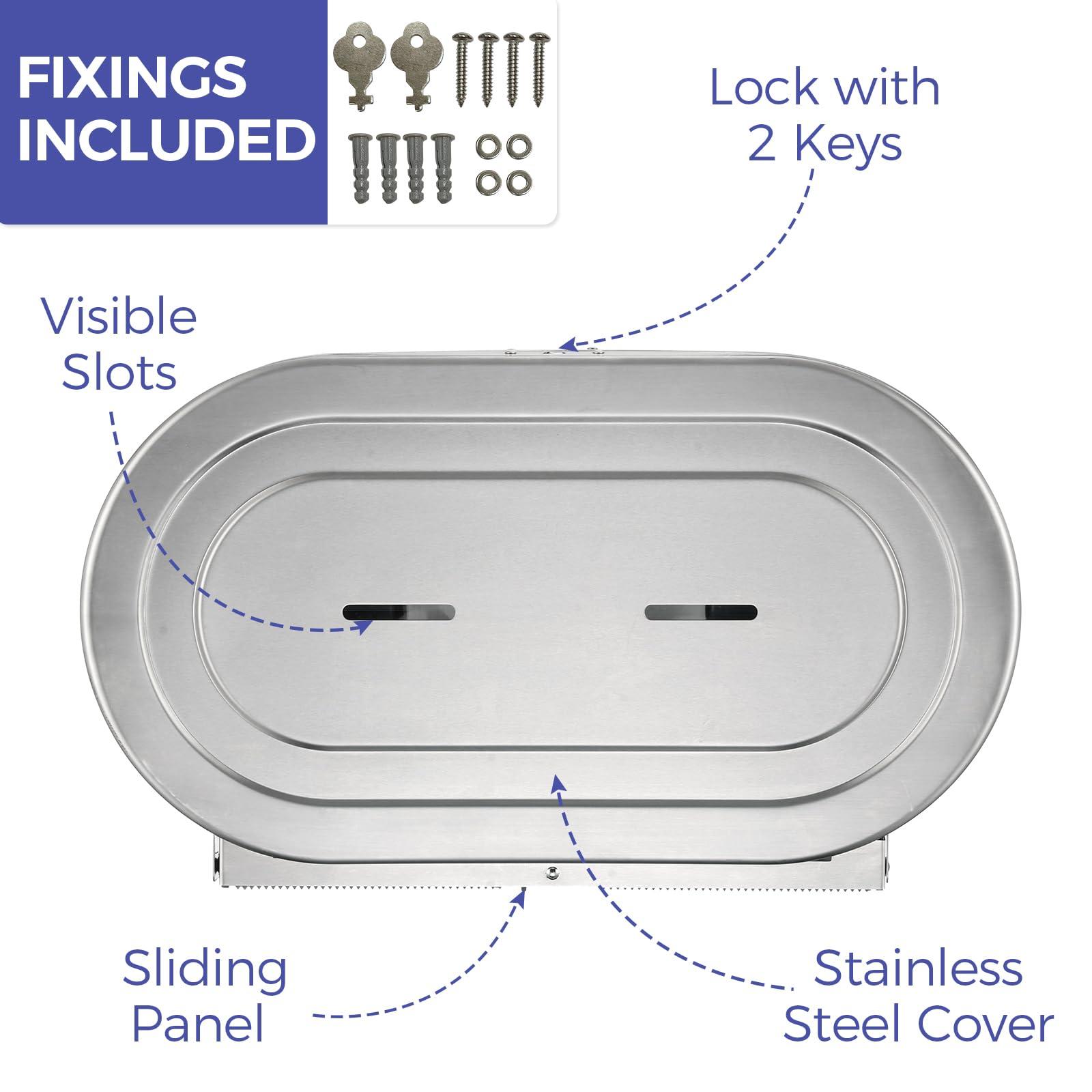 Stardrix Stainless Steel Twin Jumbo Toilet Paper Dispenser Wall Mount, 9" Commercial Double Roll Holder, Industrial Tissue Dispenser with Key Lock, Satin Finish - Image 4