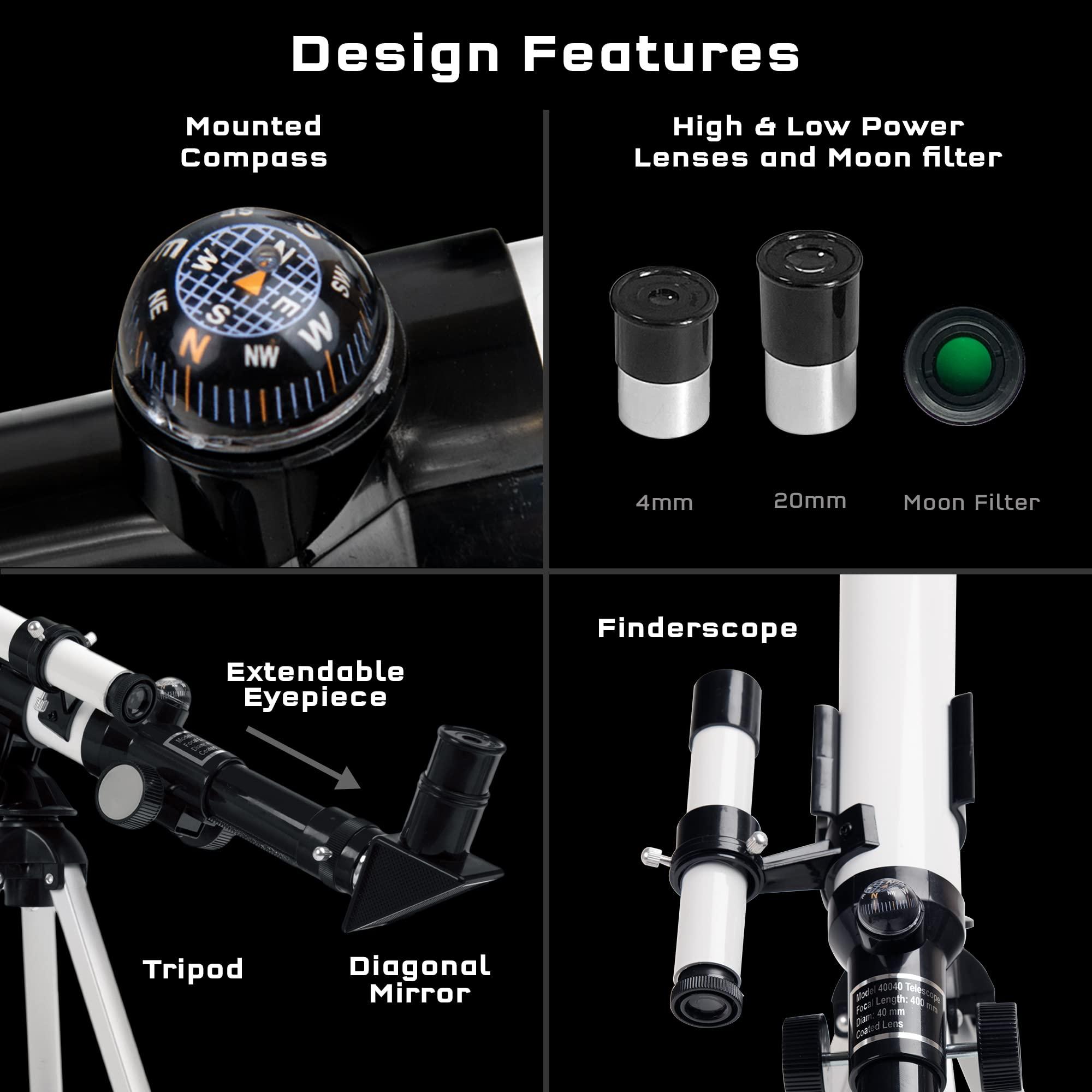 The Thames & Kosmos Telescope Essential STEM Tool | Childrens Refractor Telescope with 100x Magnification & Built-in Compass | Classic Scientific Device for Astronomical & Terrestrial Observations - Image 5