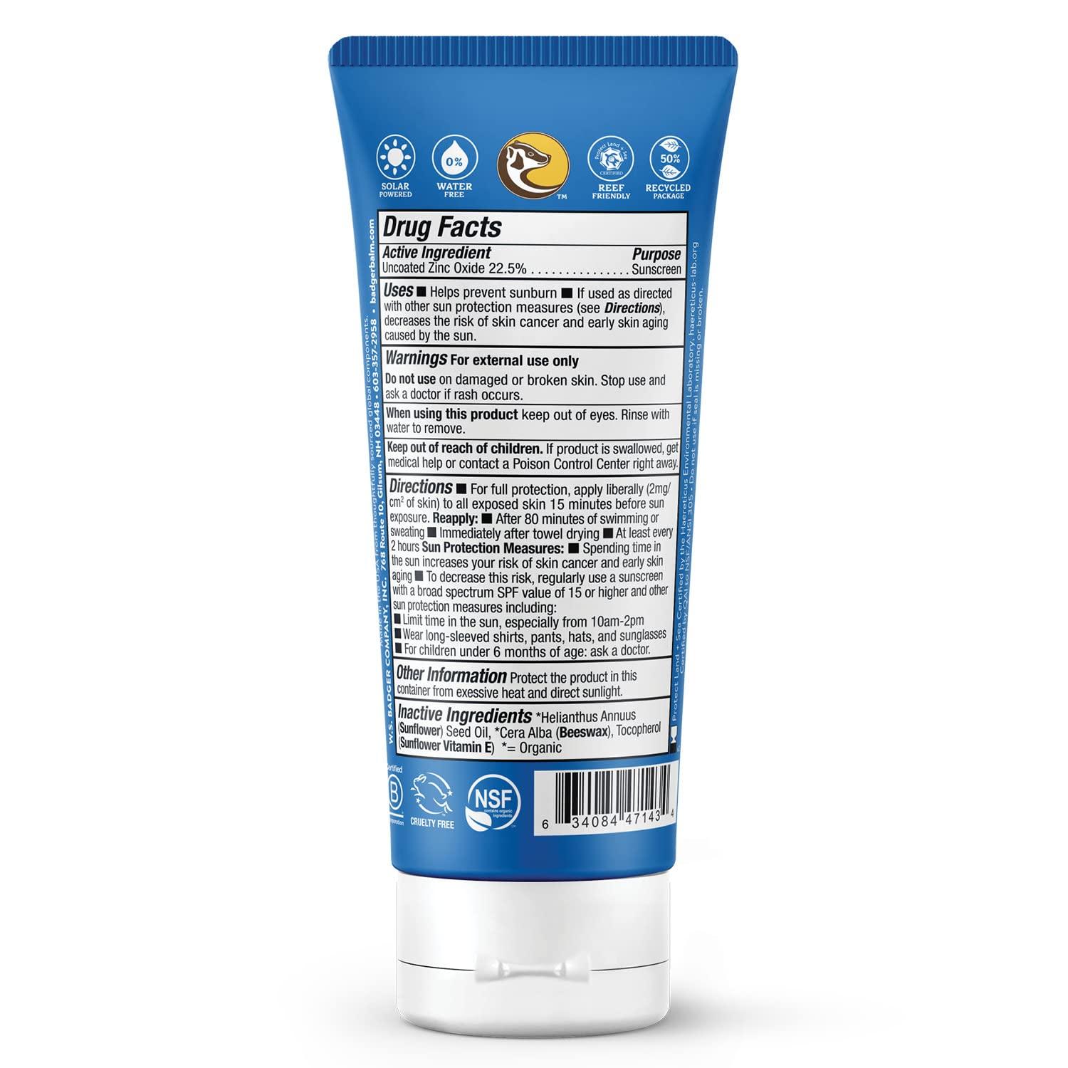 Badger Reef Safe Sunscreen, Unscented SPF 40 Sport Mineral Sunscreen, 98% Organic, Water Resistant Zinc, Approved for Hawaii & Mexico Reefs, 2.9 fl oz - Image 2