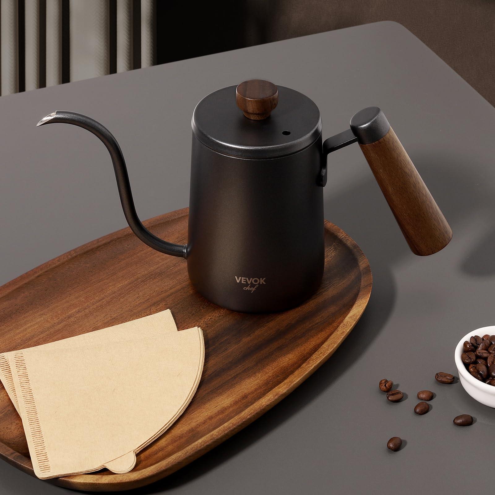 VEVOK CHEF Mini Gooseneck Kettle with Wooden Handle, 20 Ounce 550ml for 2 Cups, Stainless Steel Narrow Long Spout, Small Tea Water Coffee Kettle for Pour Over, Drip Coffee Maker, Teapot - Image 2