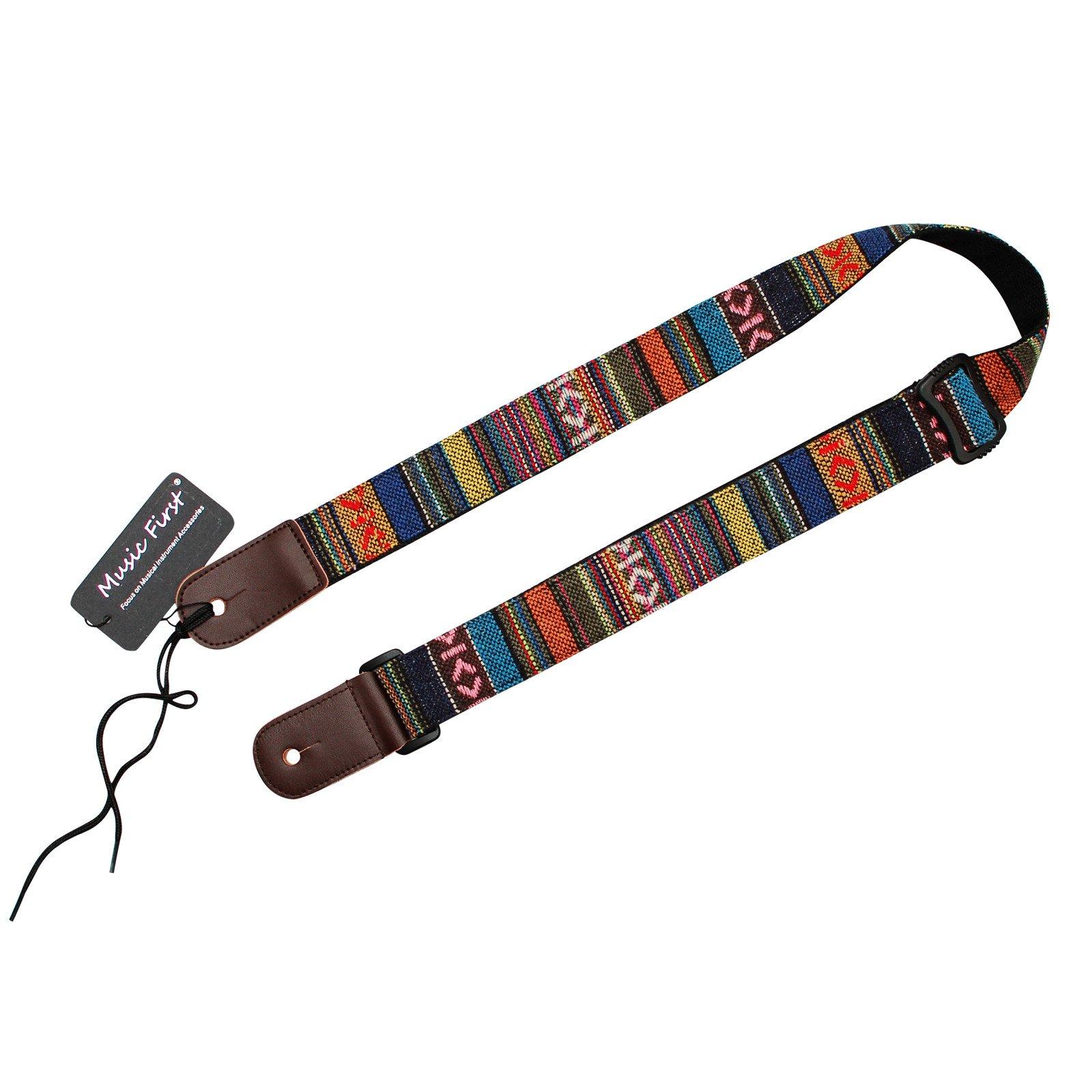 MUSIC FIRST Classic Country Style Soft Yarn-dyed Fabric & Genuine Leather Ukulele Strap Version 2.0 With Genuine Leather Strap Locker - Image 7