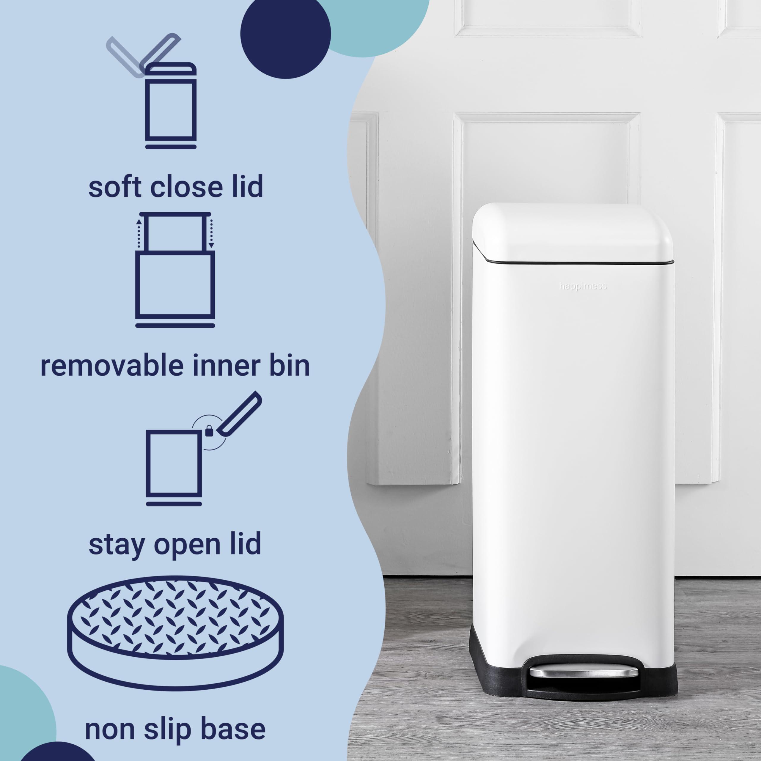 happimess HPM1007A Betty Retro 8-Gallon Step-Open Trash Can with Soft-Close Lid, Fingerprint Resistant, Modern, Minimalistic for Home, Kitchen, Laundry Room, Office, Bedroom, Bathroom, White - Image 4