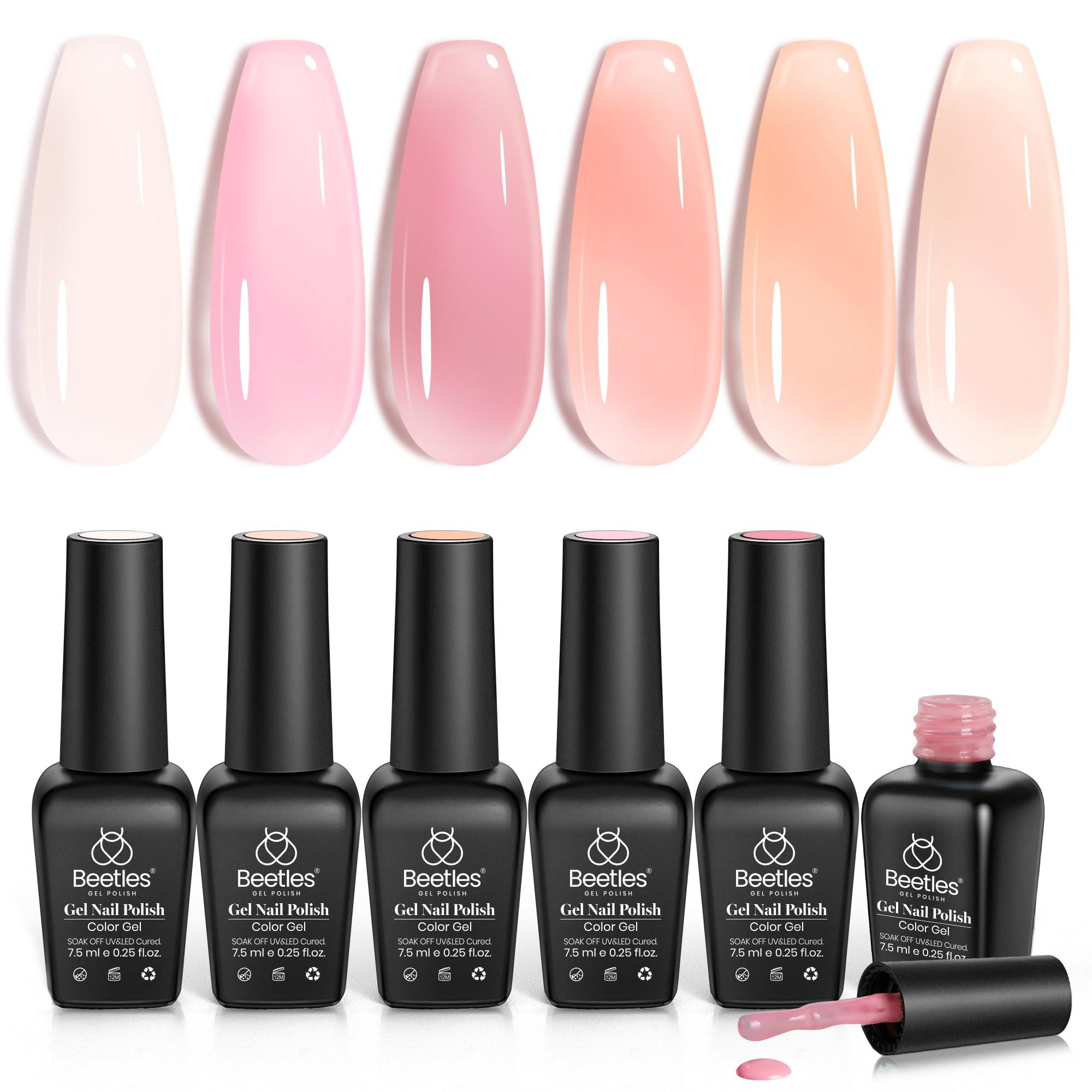 Beetles Jelly Gel Nail Polish Set, 6 Colors Milky White Nude Pink Sheer Gel Nail Kit Transparent Effect Summer Gel Soak Off UV Ballet Dress DIY Manicure French Nail Art Gifts for Women