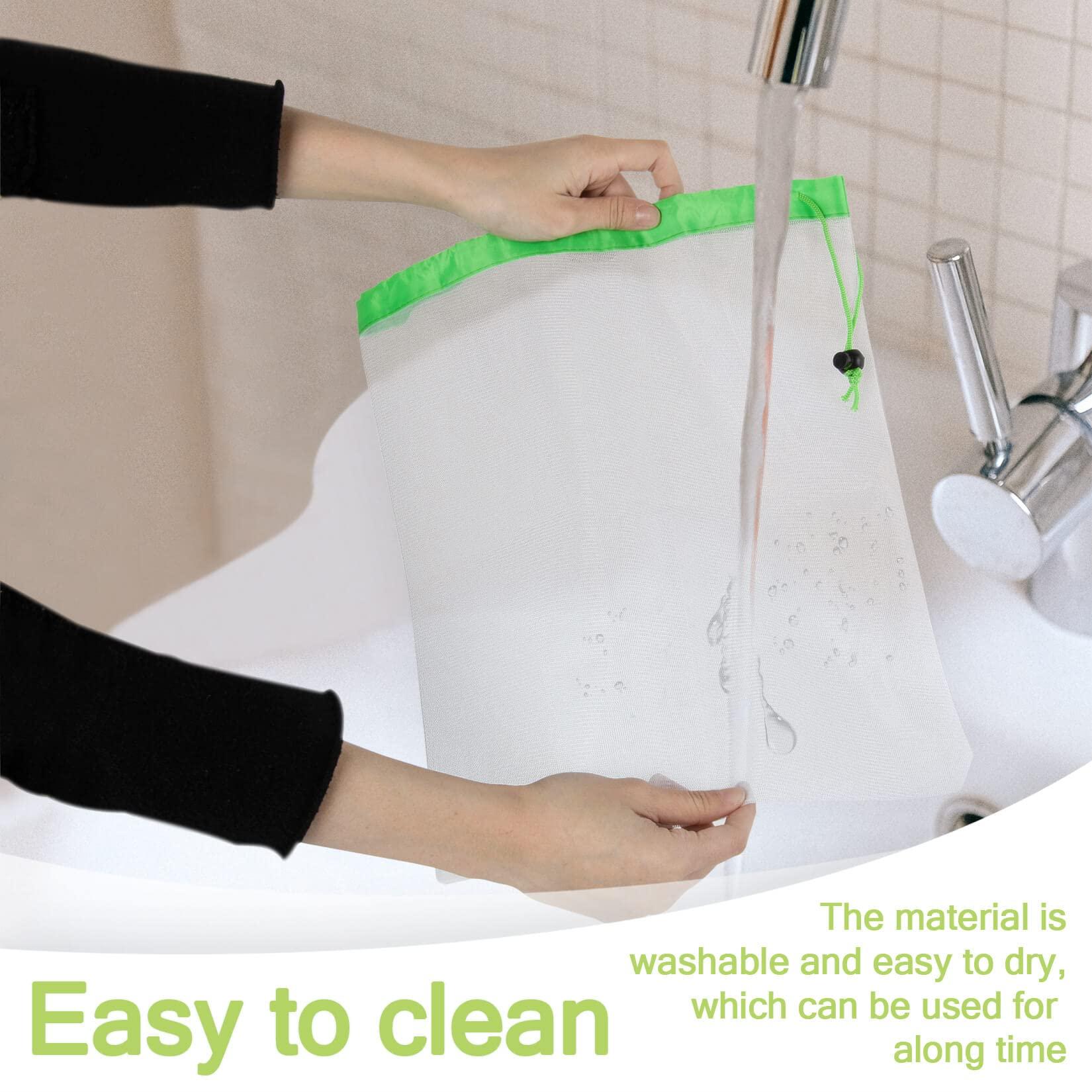 MAQIHAN 12PCS Reusable Produce Bags - Mesh Produce Bags Drawstring Reusable Washable Vegetable Storage Bags Refrigerator Keep Fresh Grocery Food Fruits Veggie Green Net Bag Toy Storage Zero Waste Shop - Image 4