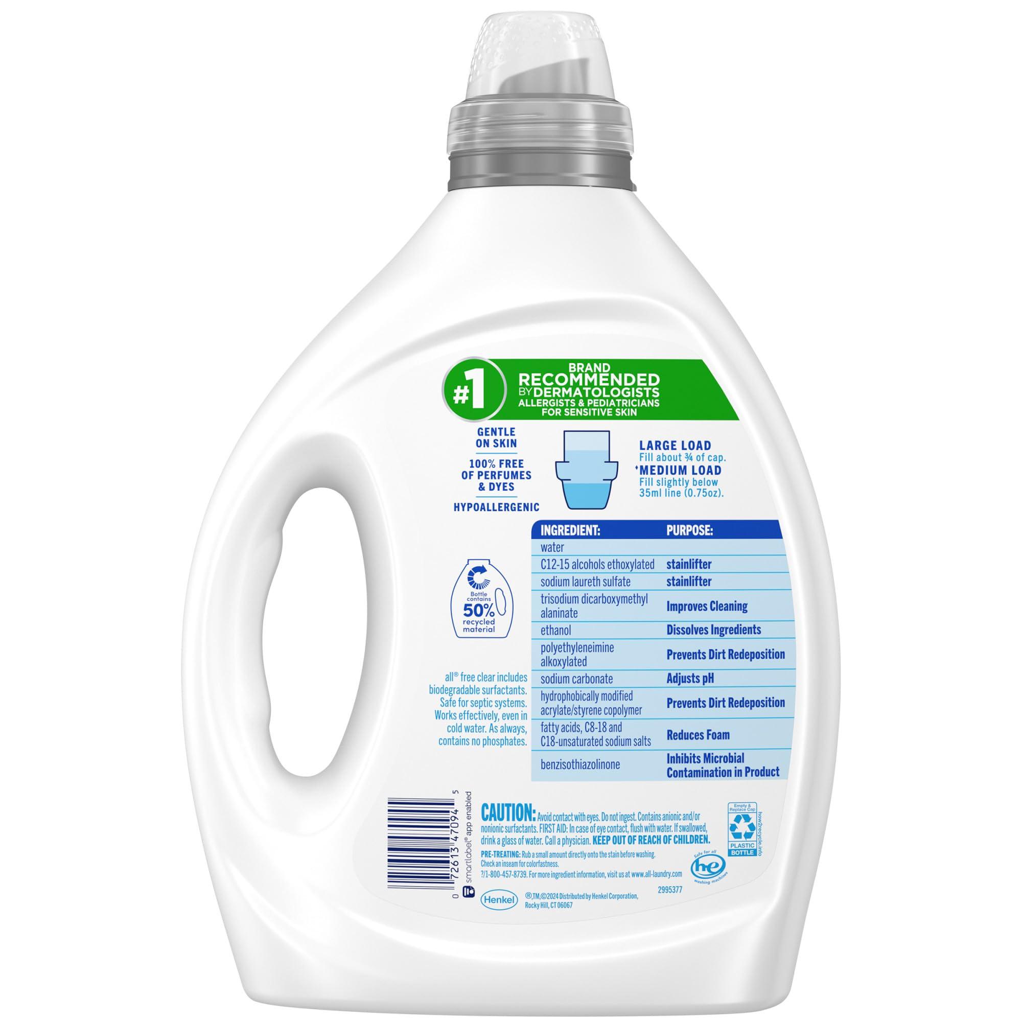 all free clear, Original, Liquid Laundry Detergent for Sensitive Skin, Unscented and Hypoallergenic, Concentrated, 82.5oz, 110 Loads - Image 6