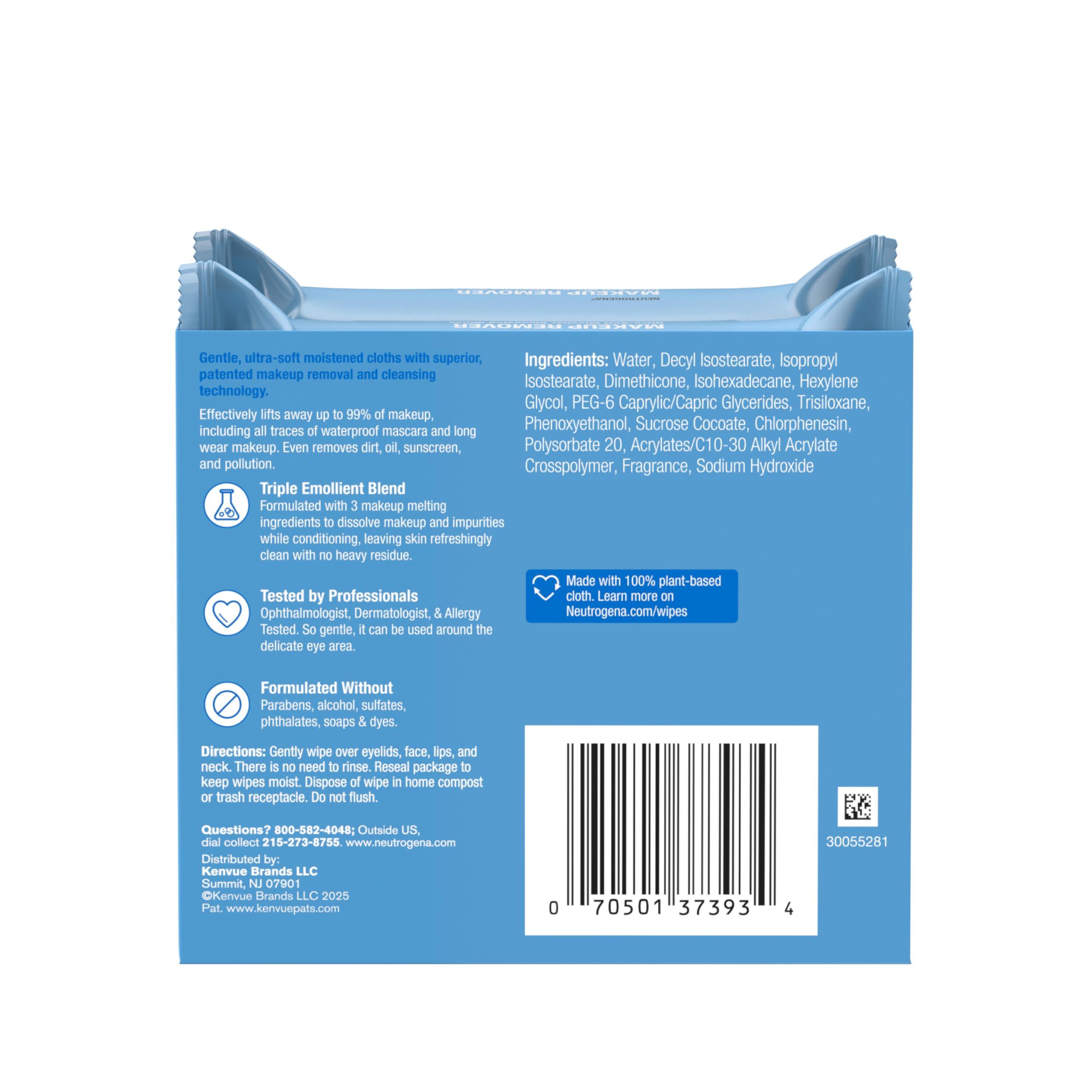 Neutrogena Makeup Remover Wipes, Daily Facial Cleanser Towelettes, Gently Cleanse and Remove Oil & Makeup, Alcohol-Free Makeup Wipes, 2 x 25 ct - Image 9