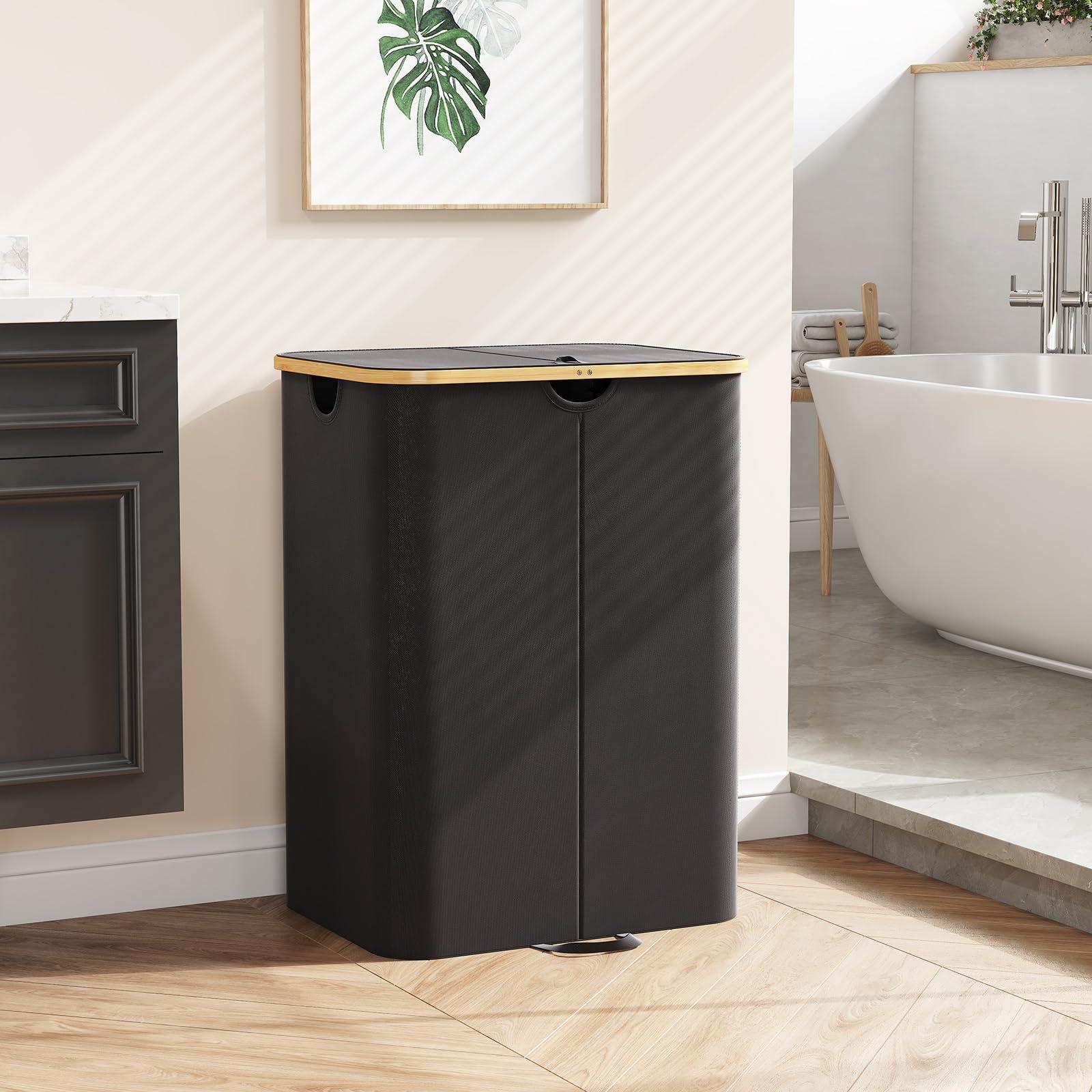 Lifewit 150L Double Laundry Hamper with Lid, Large Laundry Basket with Bamboo Handles and Removable Laundry Bags, Foldable Clothes Hampers for Laundry for Bedroom, Bathroom, Dorm, Laundry Room, Black - Image 8