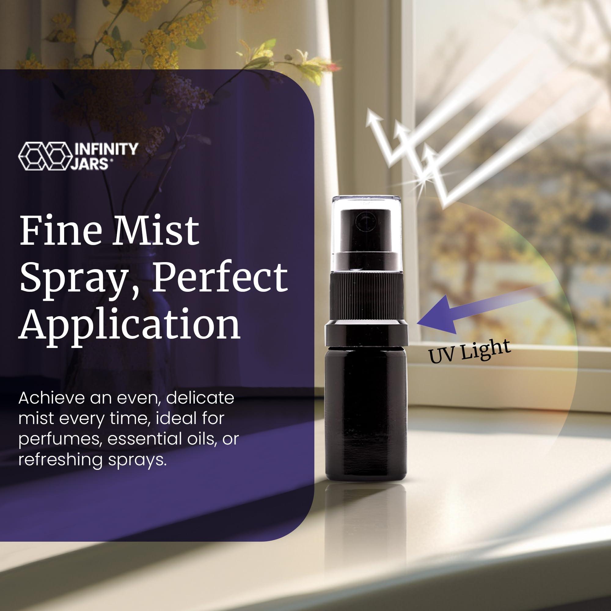 Infinity Jars 20 Ml (.67 fl oz) Black Ultraviolet Glass Fine Mist Spray Bottle Cleaning Products Refillable Containers Homemade Perfume Blends Room, Sprays Bath Beauty Hair, Screw Top Bottles 3-Pack - Image 5