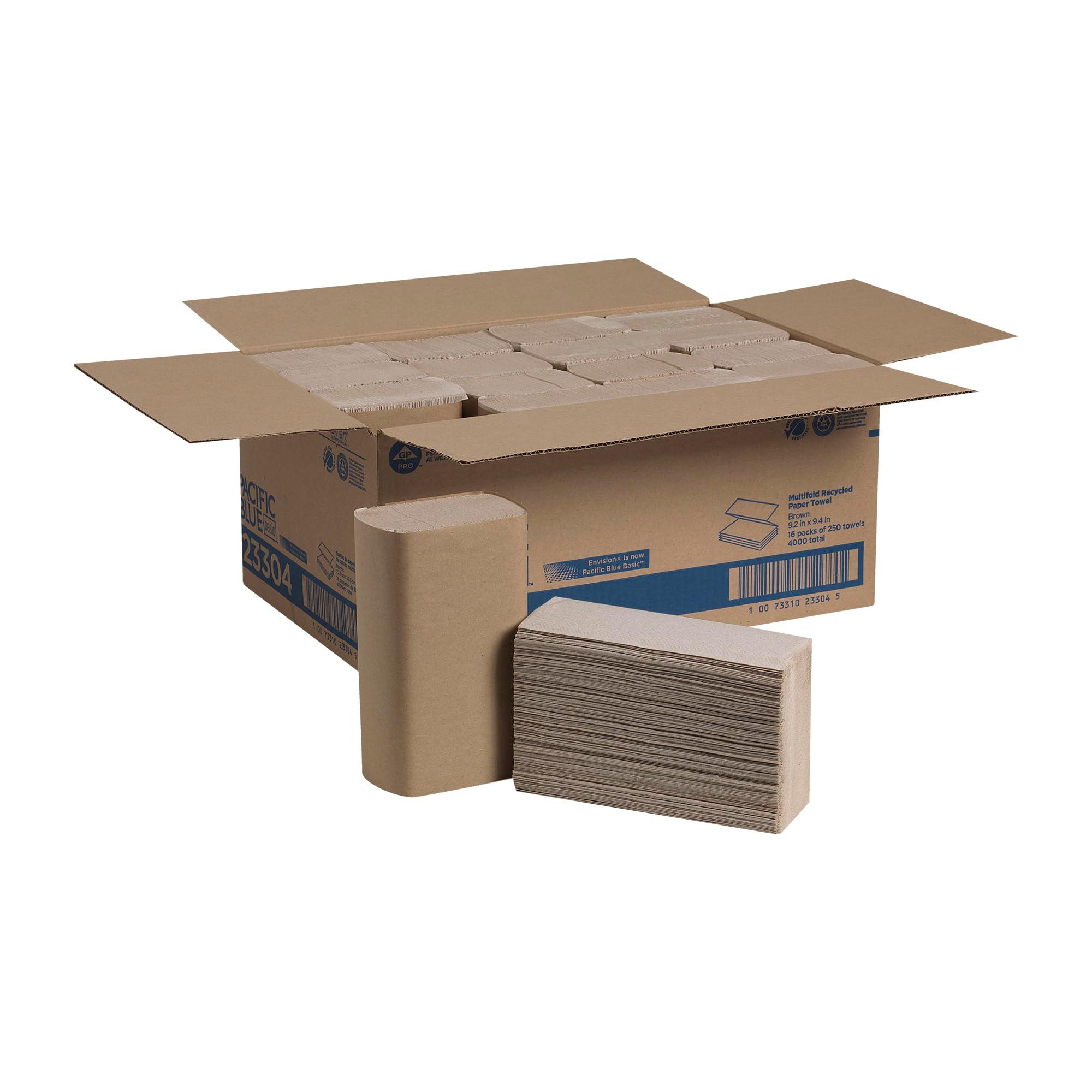 Pacific Blue Basic Recycled Multifold Paper Towels (23304), Brown, 250 Towels/Pack, 16 Packs/Case - Image 2