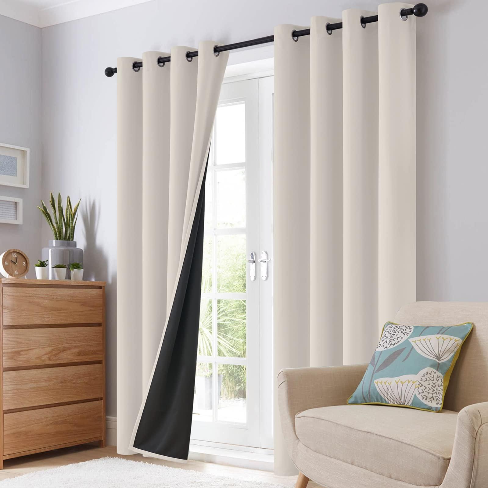 SimpleHome 100% Blackout Curtains for Bedroom,Thermal Insulated Grommet Window Drapes Room Darkening Cream Curtains for Living Room with Black Back,52 x 84 Inch,2 Panels - Image 7