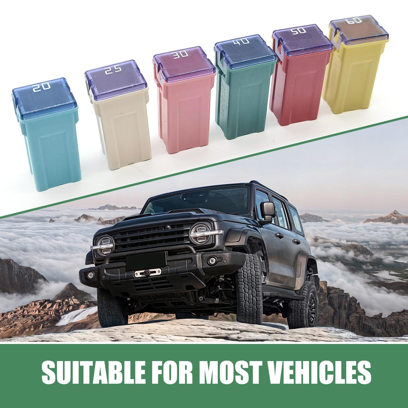 Downhill Car Fuse Combination Kit, Square Long Safety Protection Multi-Function Fuse, 20A-60A, Universal for Most Cars (Multicolored) - Image 7