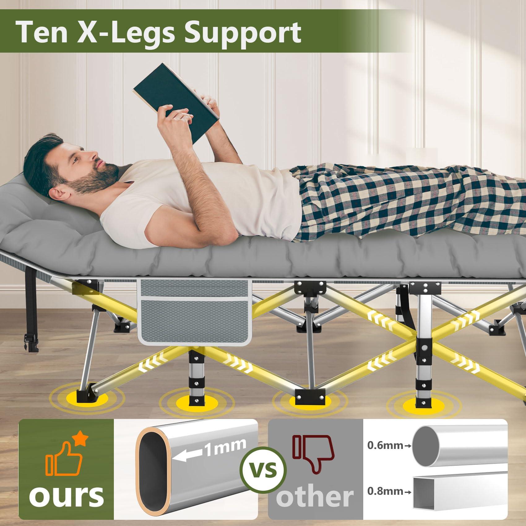 Slendor Camping Cot, Folding Camping Cots for Adults with Mattress, Portable Camping Bed, Sleeping Cot with Pillow & Carry Bag for Office Home Nap, Outdoor, Camping, Travel, Max Load 500lbs - Image 3