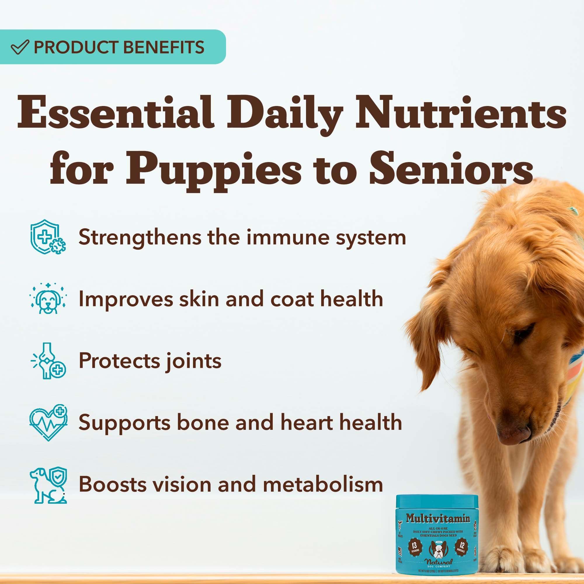 Natural Dog Company Multivitamin Chews (90 Pieces), Dog Vitamins and Supplements, Peanut Butter & Bacon Flavor, for Dogs of All Ages, Sizes, & Breeds, Supports Immune System, Antioxidant - Image 2