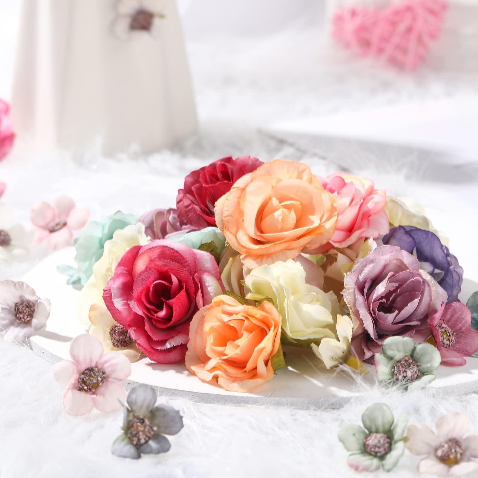 Janinka 174 Pcs Fake Mini Flowers for Crafts Small Silk Artificial Fabric Flowers Bulk for DIY Wedding Birthday Party Wreath Decor, 2 cm 4 cm(Multicolor) - Image 6