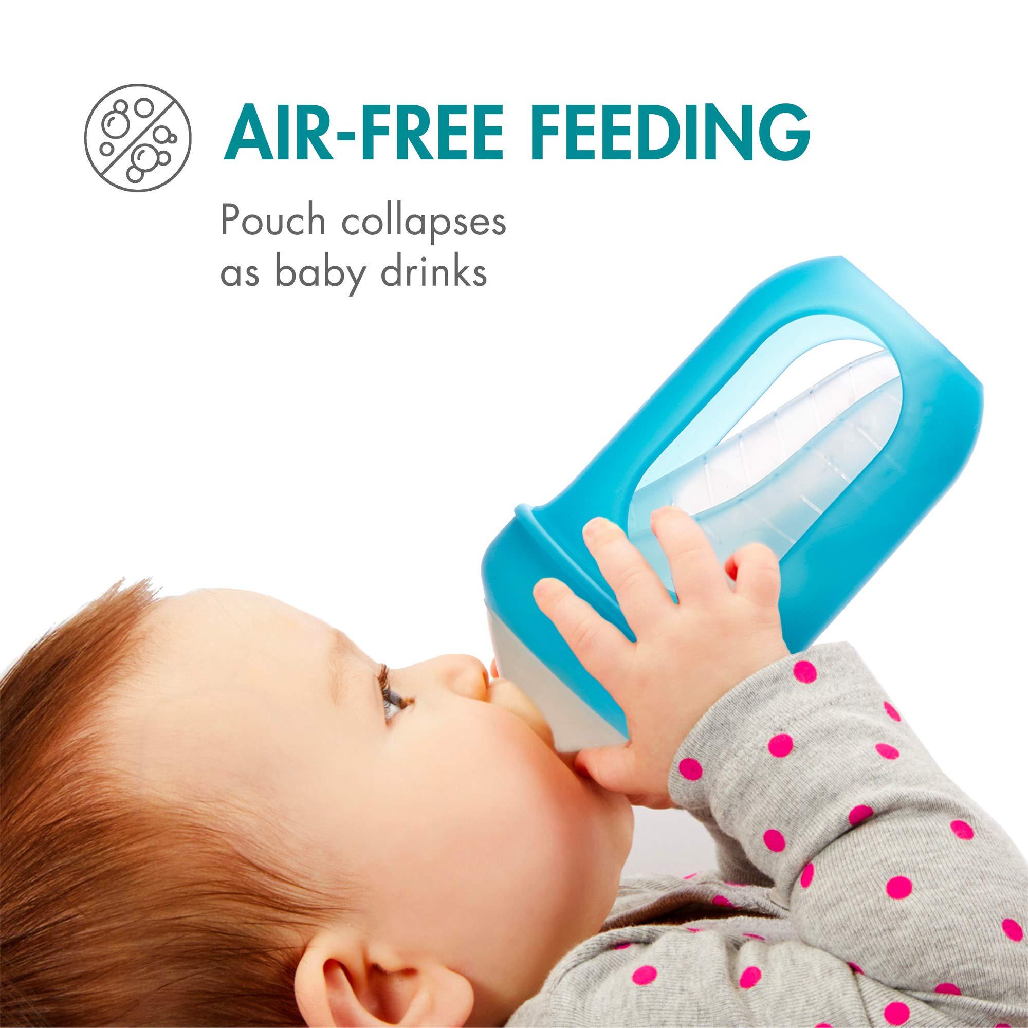 Boon Nursh Reusable Replacement Pouch with Collapsible Silicone Pouch Design - Everyday Baby Essentials - Stage 2 Medium Flow Baby Bottles - Gray - 8 Oz - Image 3