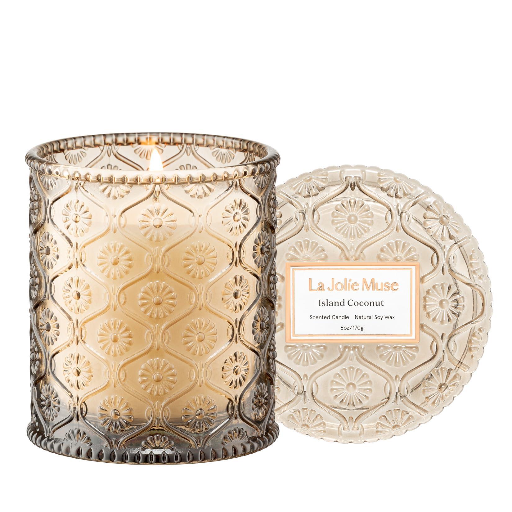 LA JOLIE MUSE Vanilla Coconut Scented Candles, Island Coconut Candles for Home Scented, Luxury Candles Gifts for Women, Natural Soy Wax Candle, 6 oz 40 Hours Burn