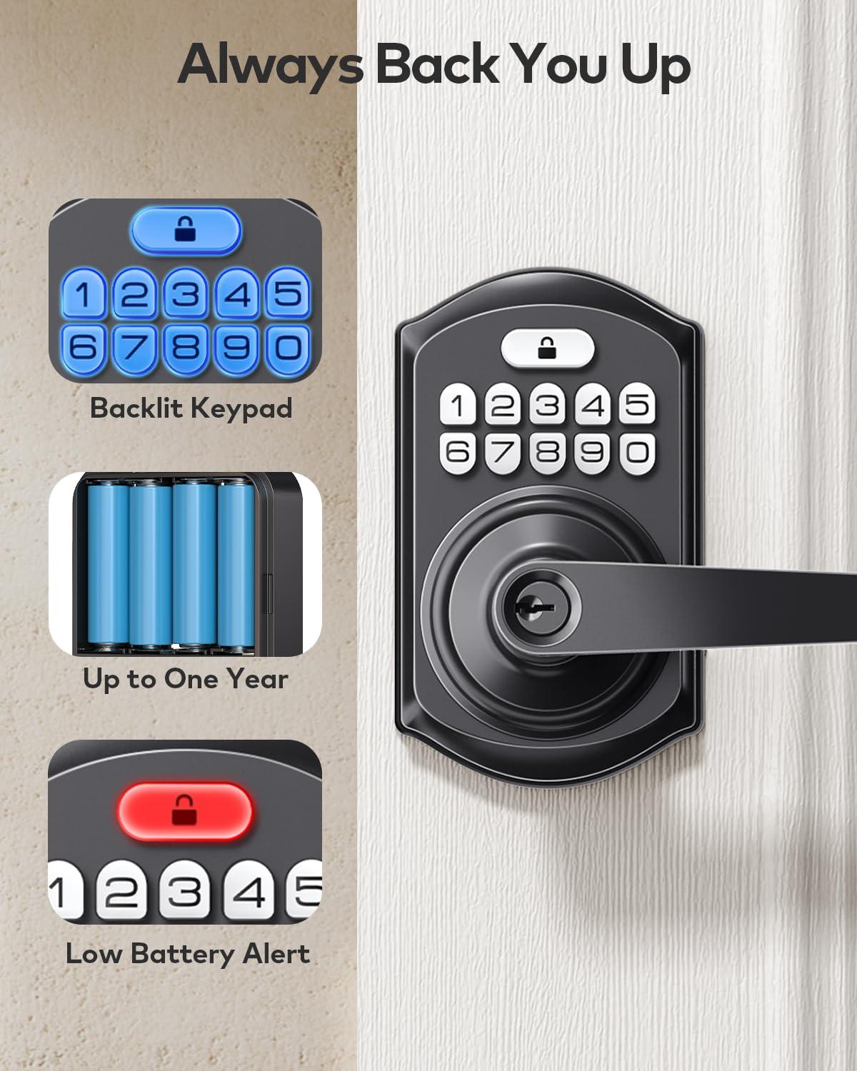 TEEHO TE004 Keyless Entry Keypad Door Lock with Handle - Front Digital Door Electronic Deadbolt with Anti-Peeping, Auto Lock & Passage Mode - Easy Installation - Matte Black - Image 9