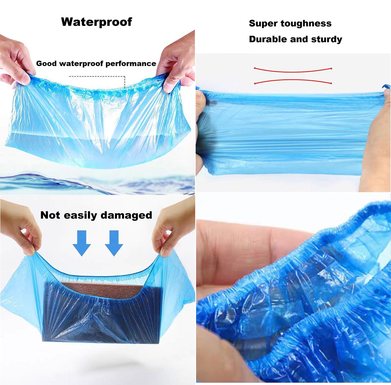 100 Pack Shoe Covers Disposable Non Slip, Premium Waterproof and Recyclable Shoe Booties Covers for Indoors, Fits Up To 9 US Men and 11 US Women Size, 50 Pairs Elastic Caps Plastic Shoe Covers - Image 4