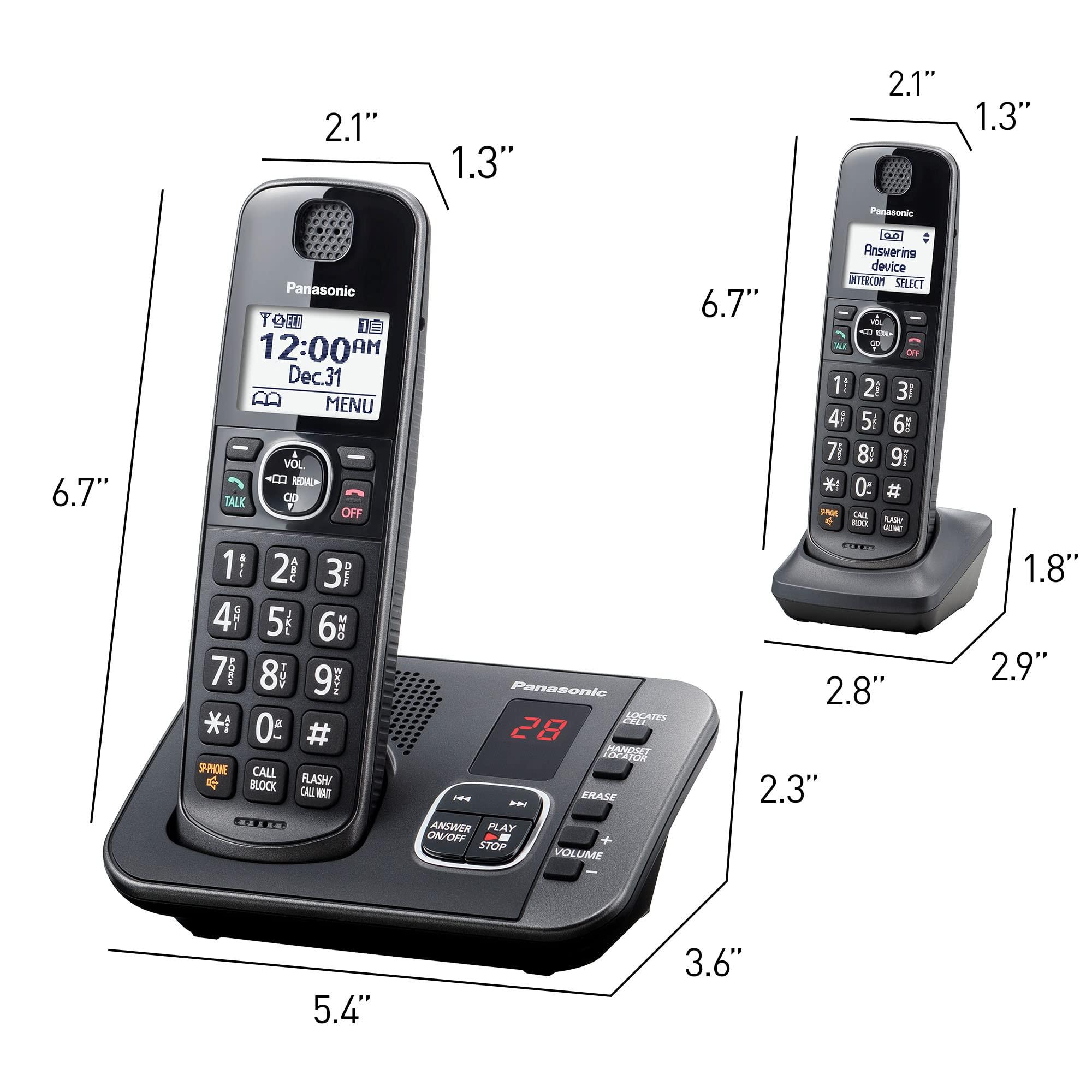 Panasonic DECT 6.0 Expandable Cordless Phone System with Answering Machine and Call Blocking - 3 Handsets - KX-TGE633M (Metallic Black) - Image 2