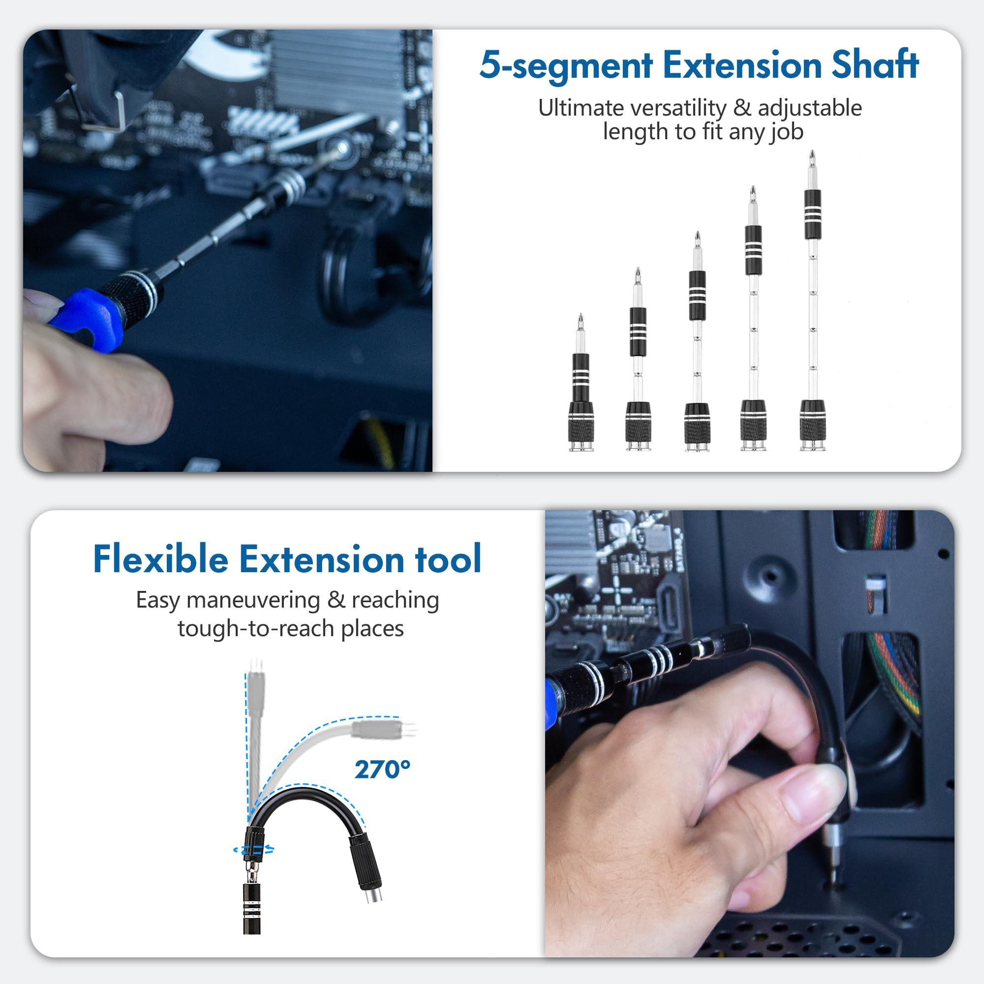 XOOL 82 in 1 Precision Screwdriver Set, Magnetic Electronics Repair Tool Kit with Flexible Shaft and Extension Rod, Compatible for PC, Laptop, iPhone, PS4, PS5, Xbox, Camera, Computer, Tablet - Image 5