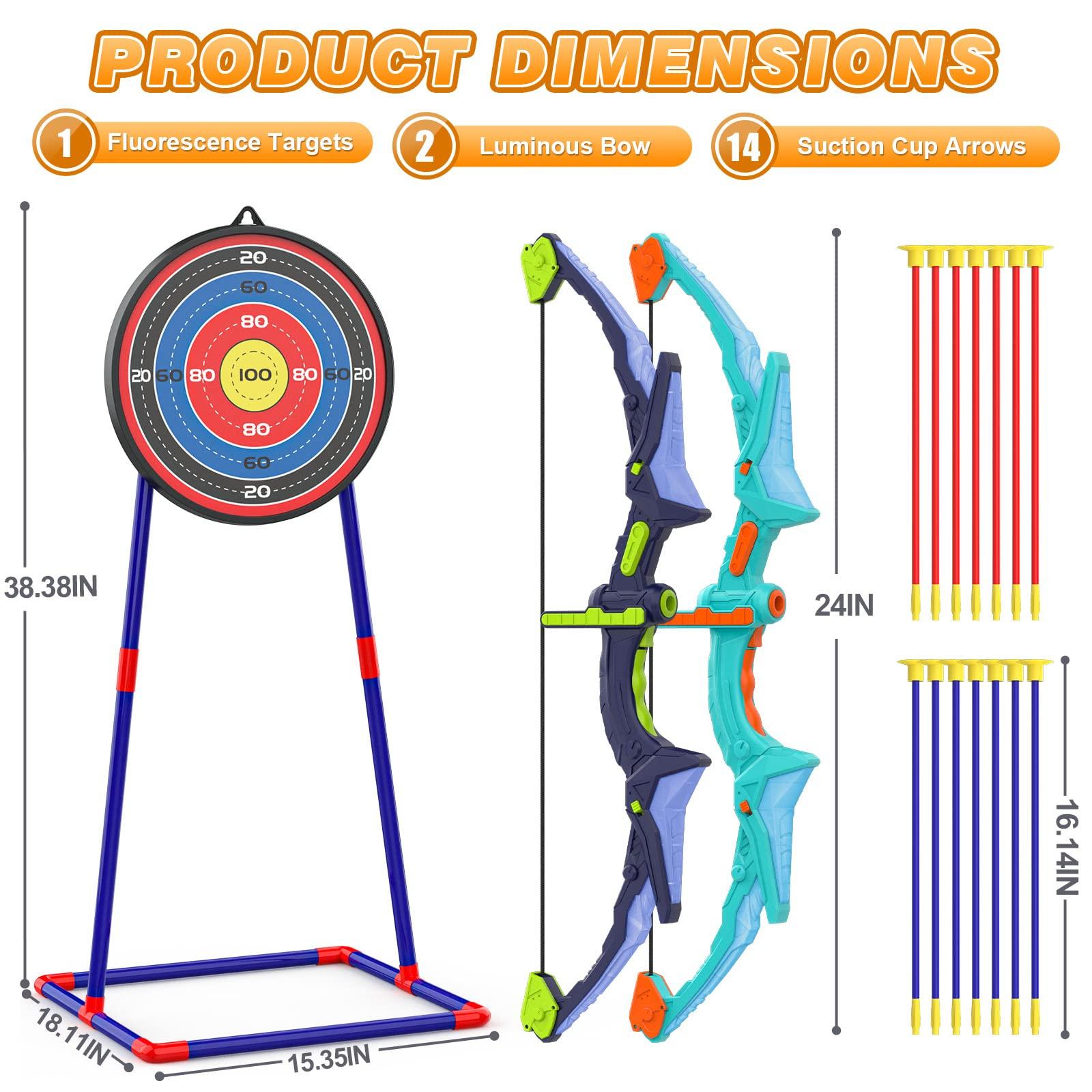 2 Pack Bow and Arrow Set for Kids, Light Up Archery Set with 14 Suction Cup Arrows, Archery Targets Outdoor Games for Kids Ages 4-8 8-12, Birthday Gifts Toys for 5 6 7 8 9 10 11 12 Year Old Boys Girls - Image 3
