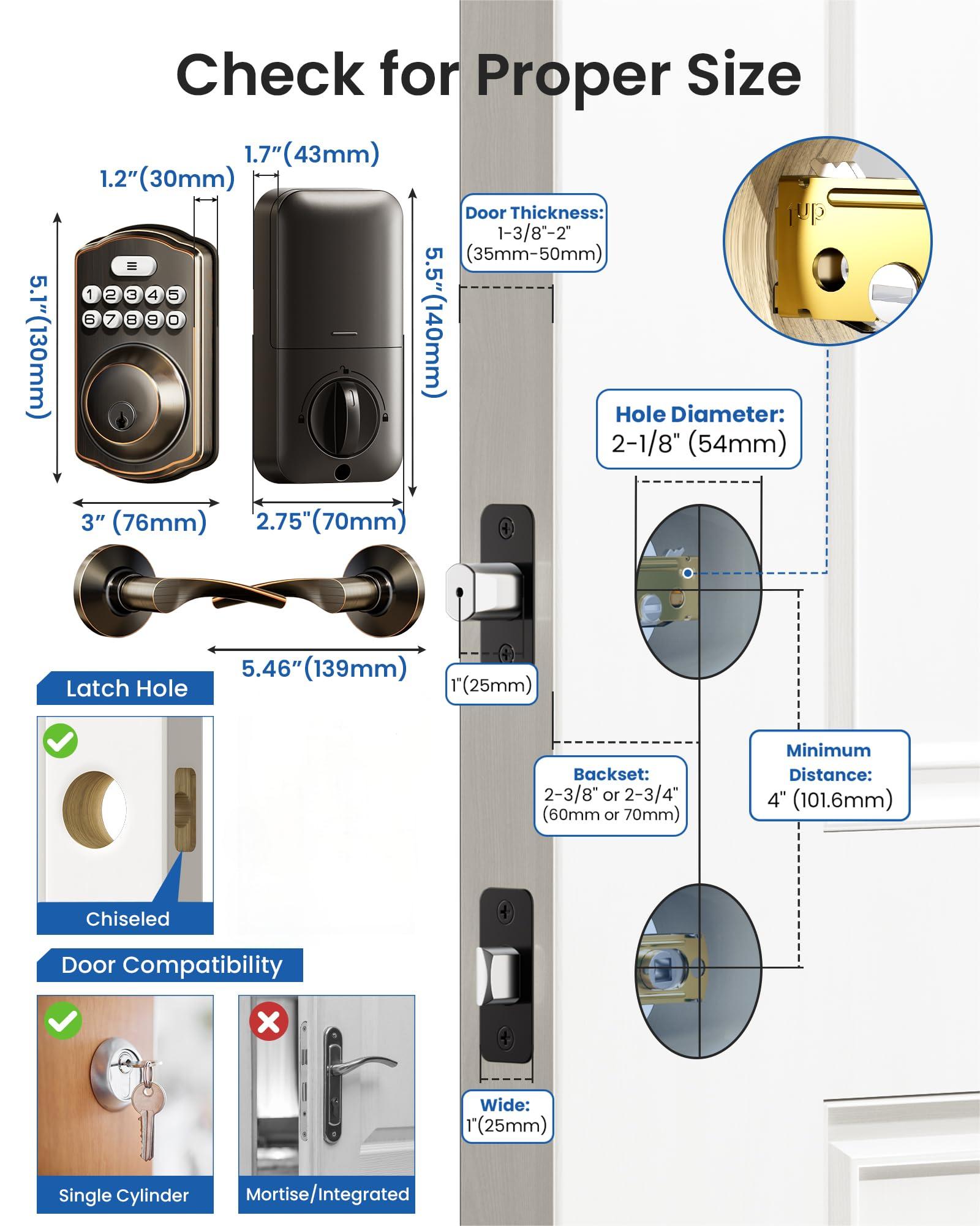 Veise Keyless Entry Door Lock with 2 Lever Handles - Electronic Keypad Deadbolt, Easy Installation Digital Smart Front Door Lock Set, Oil Rubbed Bronze - Image 6