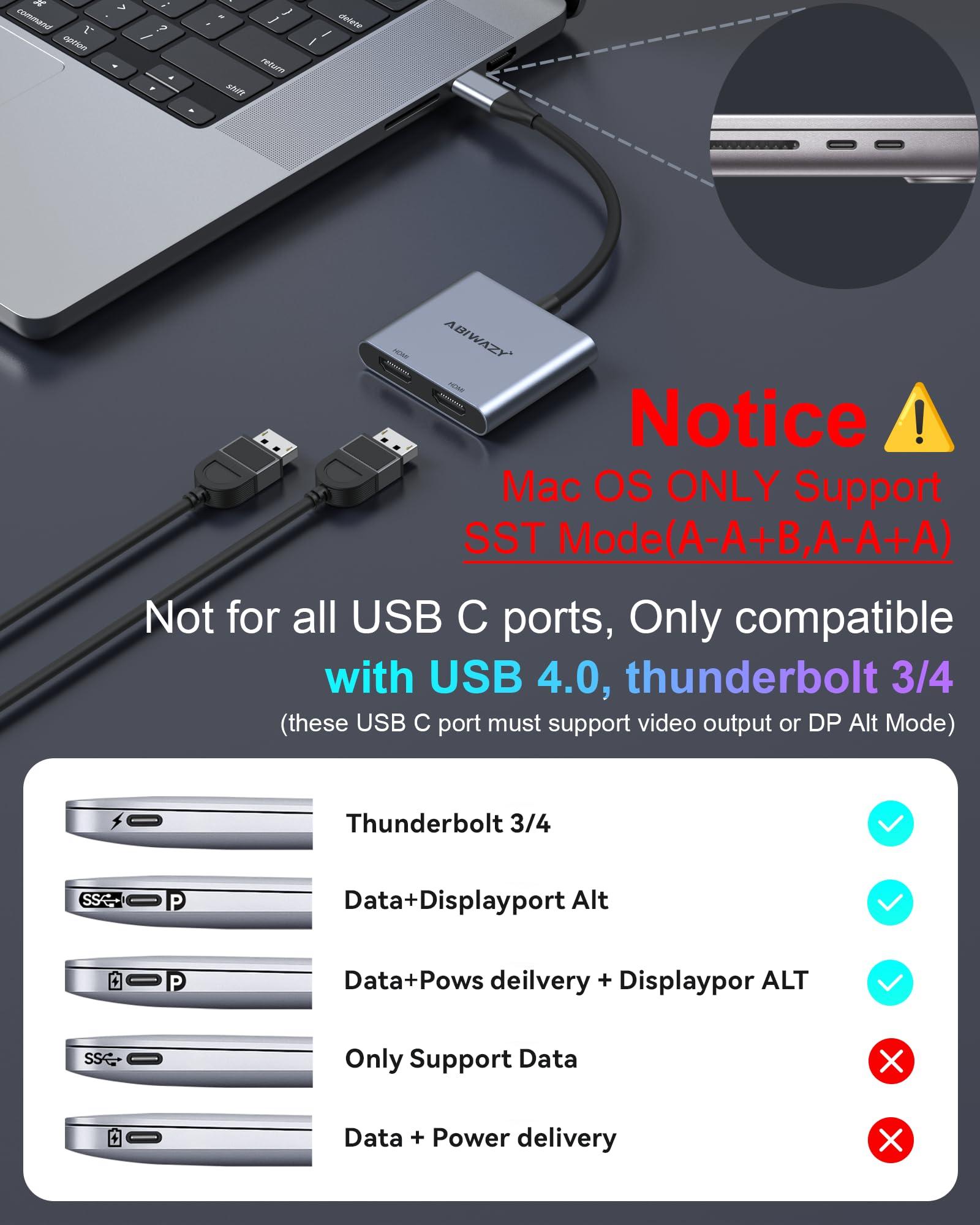 USB C to Dual HDMI Adapter 4K@60Hz,HDMI Splitter for Dual Monitors Extend Display, USB C HUB Multi Monitor Adapter to 2HDMI Ports Converter for Dell XPS 13/15/17, HP, Lenovo, Surface Type C Laptop - Image 2