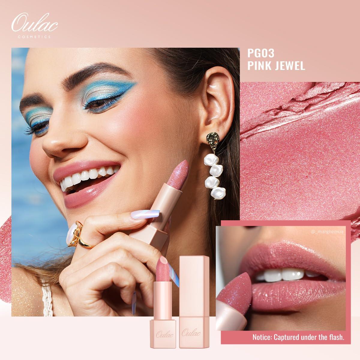 Oulac Moisturizing Pink Lipstick for Women - Tinted Lip Balm with Shimmmer, Lightweight Lip Makeup, Nourishing & Hydrating Formula, Vegan & Gluten Free, PG03 Pink Jewel - Image 2