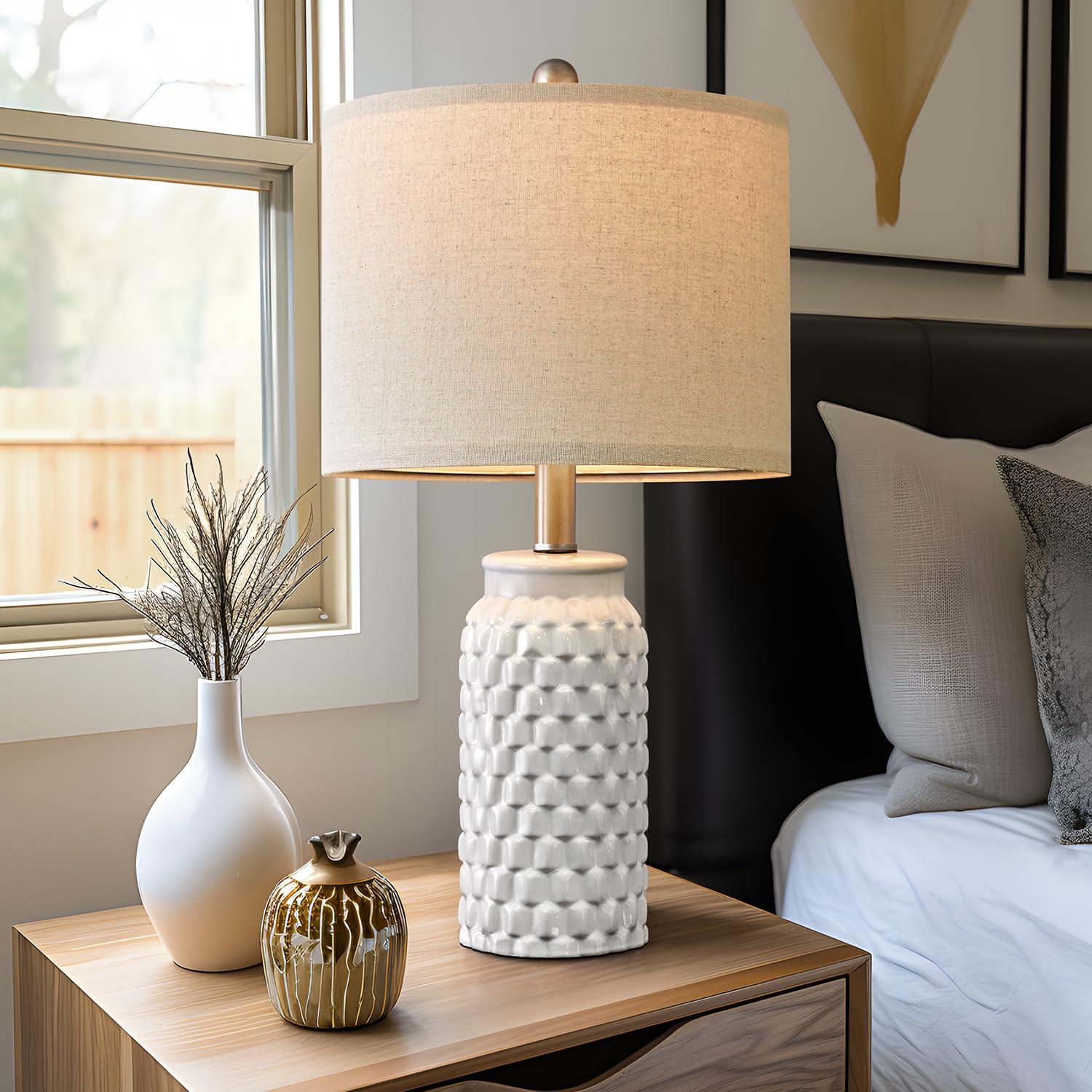 USumkky 20.5" White Modern Ceramic Bedside Lamp Set of 2 for Bedroom Decor Farmhouse Table Lamp for Living Room Office Dorm - Image 6