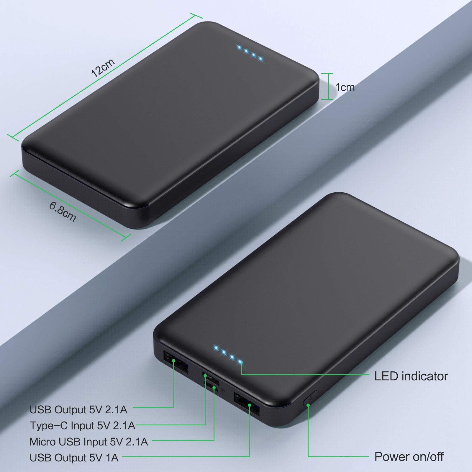 [2 Pack]Portable Charger Power Bank 10000mAh,Ultra Slim Portable Phone Charger with USB C Input & 2 Output Backup Charging External Battery Pack Compatible with iPhone 16/15/14/13/12,Android Phone etc - Image 7