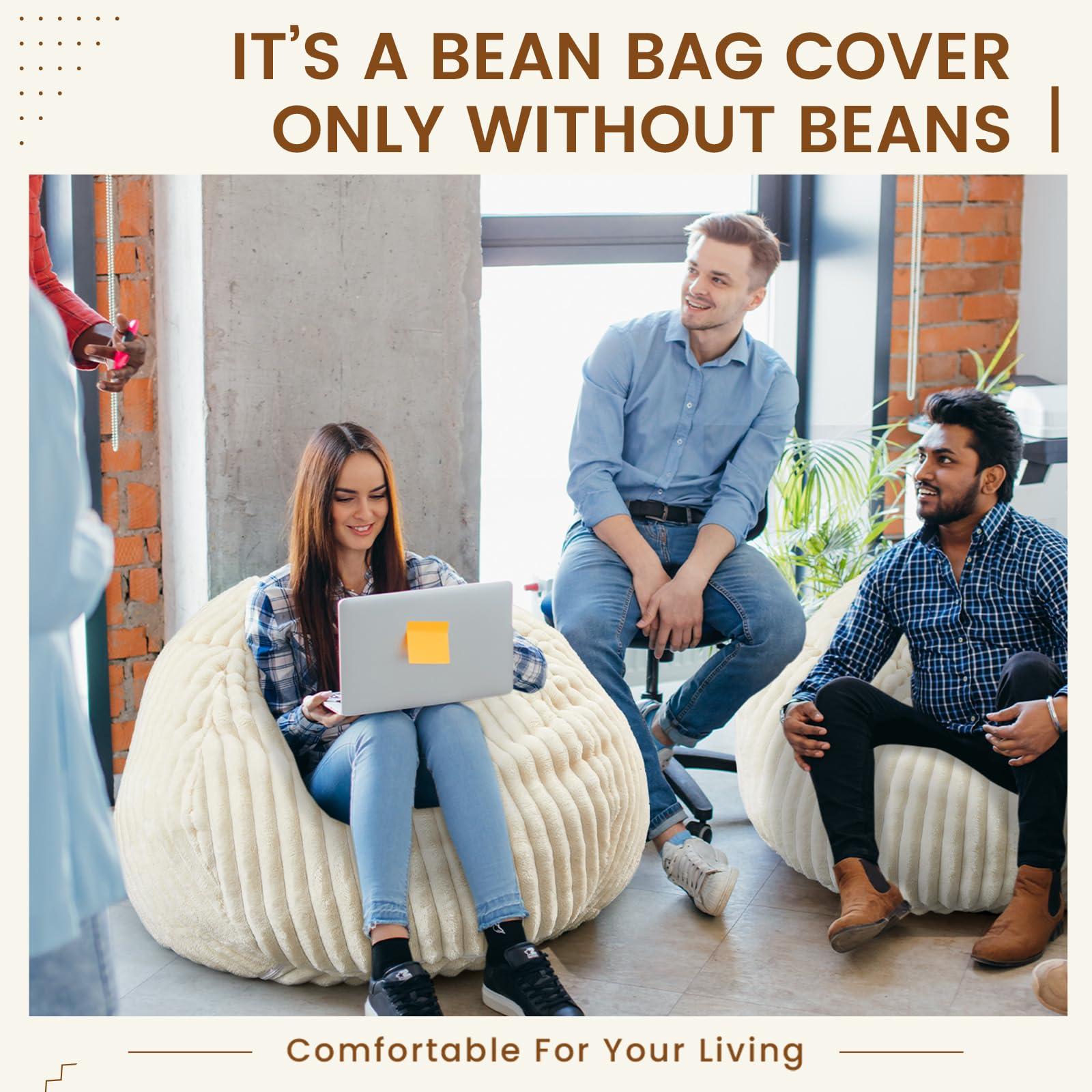 Honeydak Ribbed Rabbit Fur Stuffed Animal Storage Bean Bag Chair Cover (No Filler) Comfy Bean Bag Cover Without Filling or Home Bedroom Decor Organizing Plush Doll Textile Holder(White,L) - Image 5