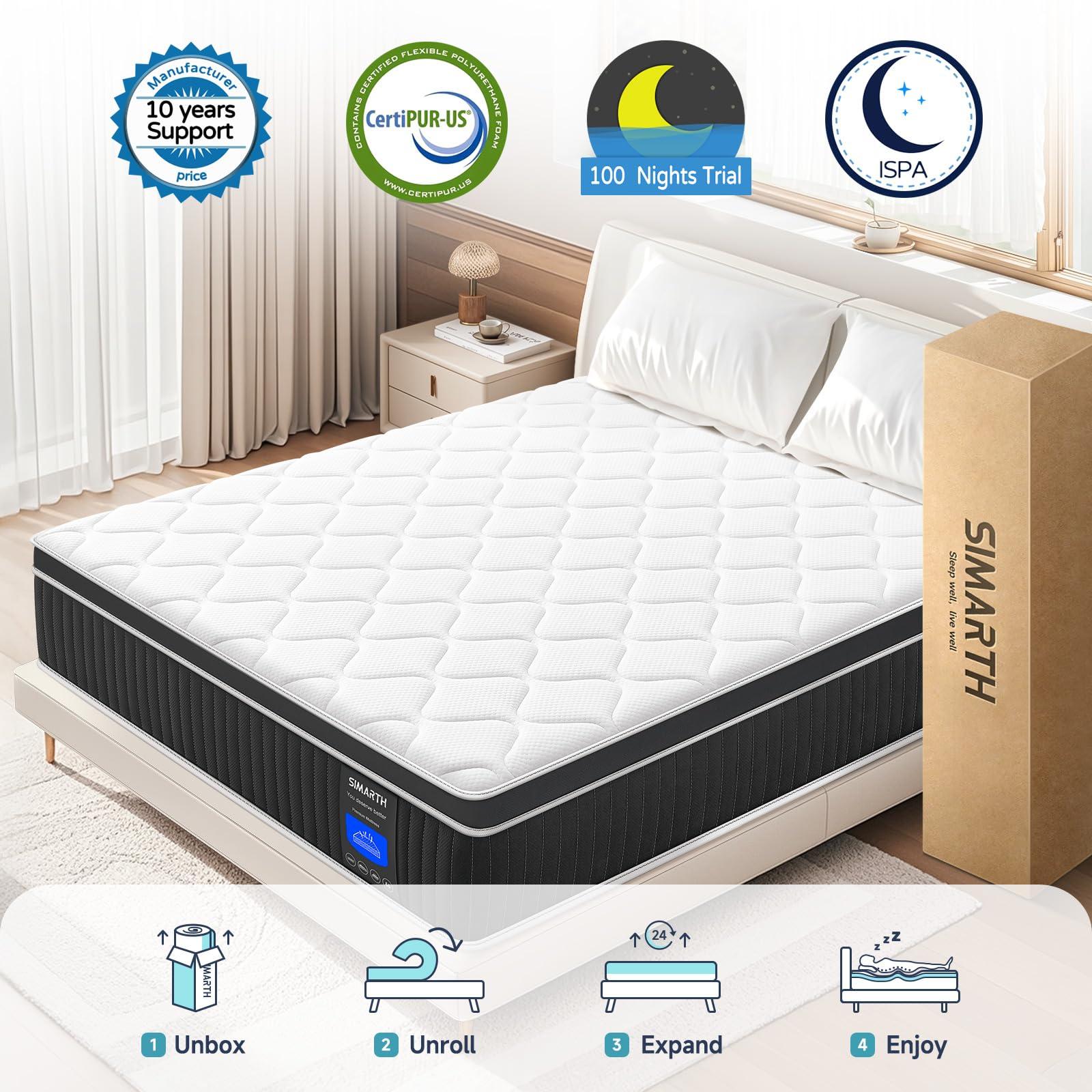 SIMARTH King Mattress, 12 Inch King Size Hybrid Mattresses in a Box Upgrade Strengthen, Gel Memory Foam King Mattress Made of Individually Pocketed Springs for Support & Pressure Relief, Medium Firm - Image 7