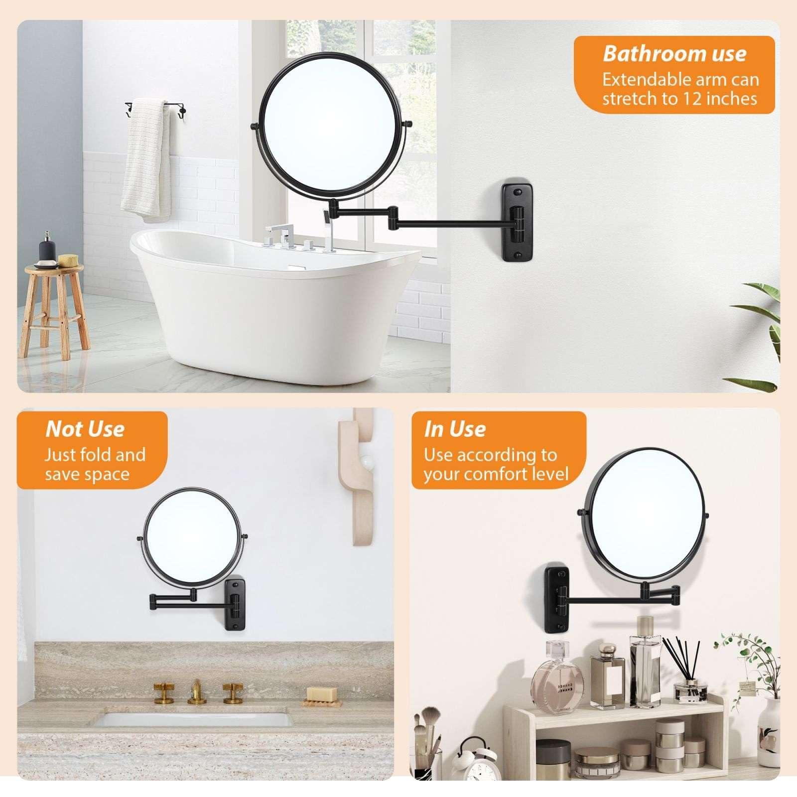 Large Size 9-in Wall Mounted Magnifying Makeup Mirror 1X/10X Magnification,Extendable Bathroom Mirrors Wall Mount Vanity Mirror for Shaving,12-in Folding Arm,Flexible Adjustable,Space-Saving,No Light - Image 7