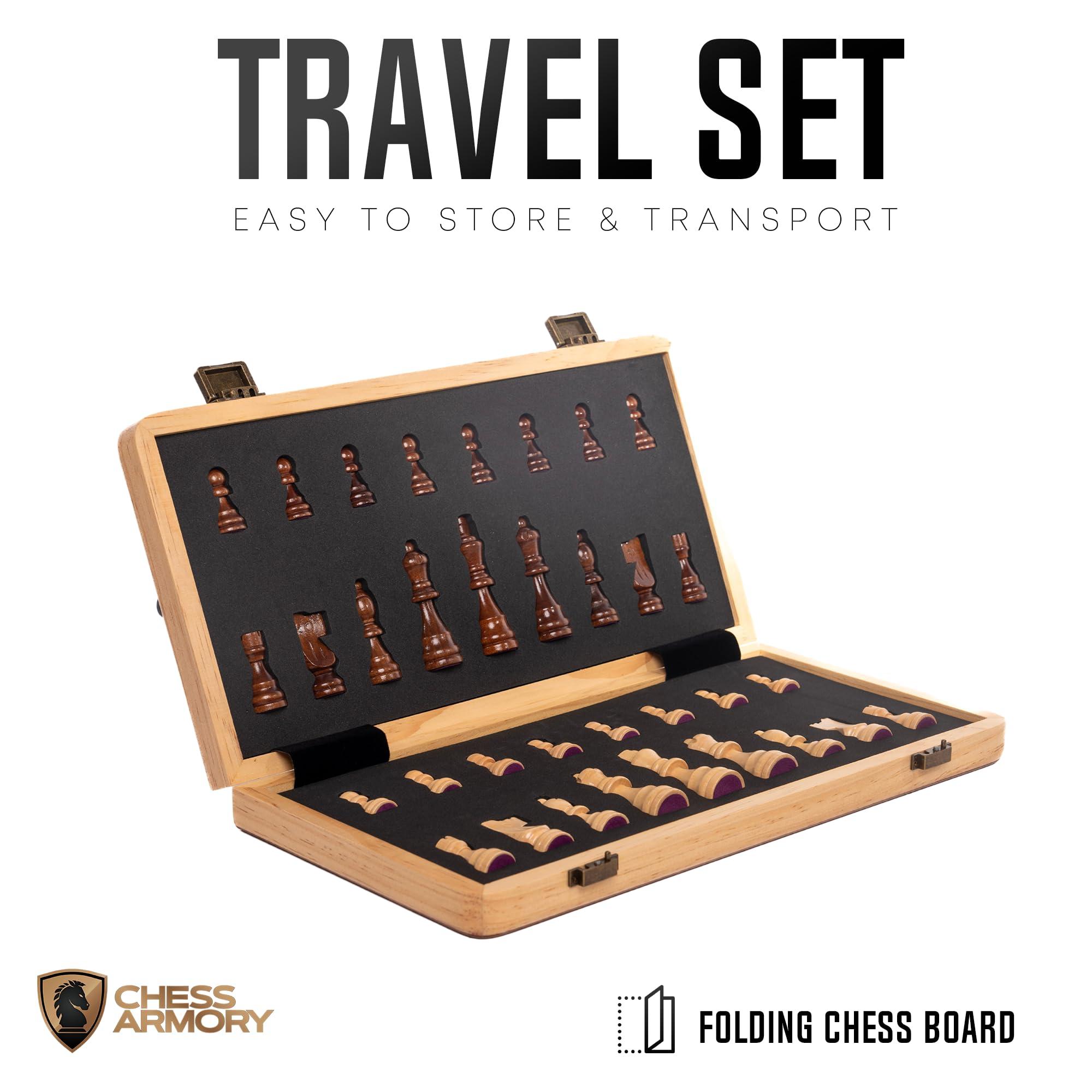 15 Inch Magnetic Wooden Chess Set for Adults & Kids - Folding Travel Chess Board with Handcrafted Staunton Pieces, Extra Queens, and Storage Slots - Image 9