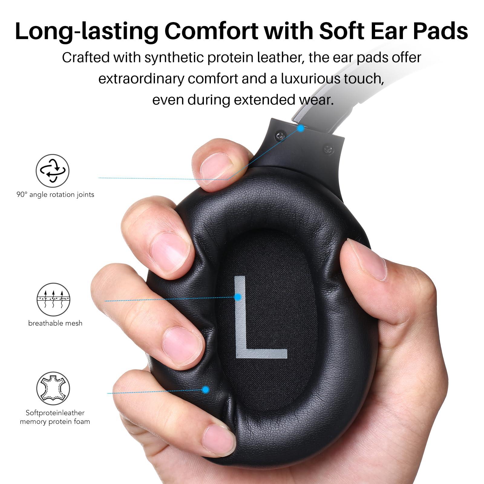 TOZO HT2 Hybrid Active Noise Cancelling Headphones, Wireless Over Ear Bluetooth Headset, 60H Playtime, Hi-Res Audio Custom EQ via App Deep Bass Comfort Fit Ear Cups, for Home Office Travel Black - Image 7