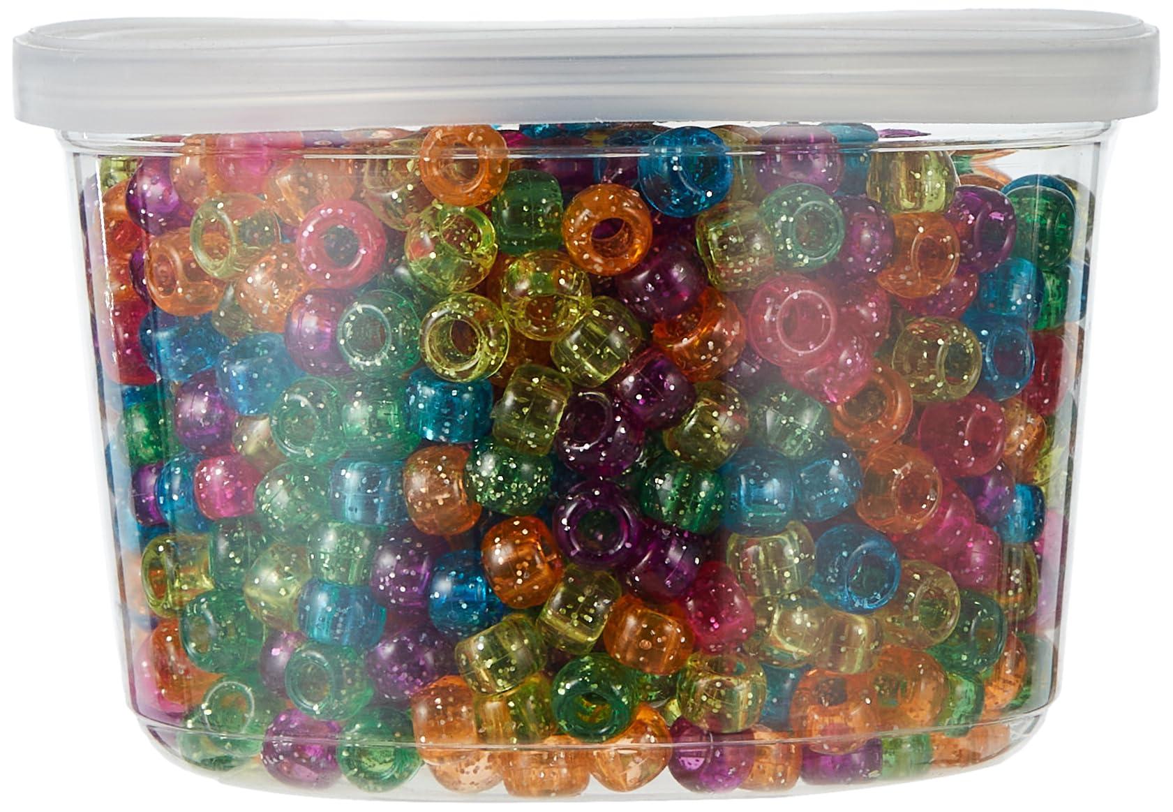 Hygloss Products Bucket O’Beads - Plastic Pony Bead Assortment for Crafts, Jewelry, Keychains and More - Reusable Container - Glitter Jelly Assorted Colors - 6x9 mm - 1,000 Pcs,6892 - Image 3