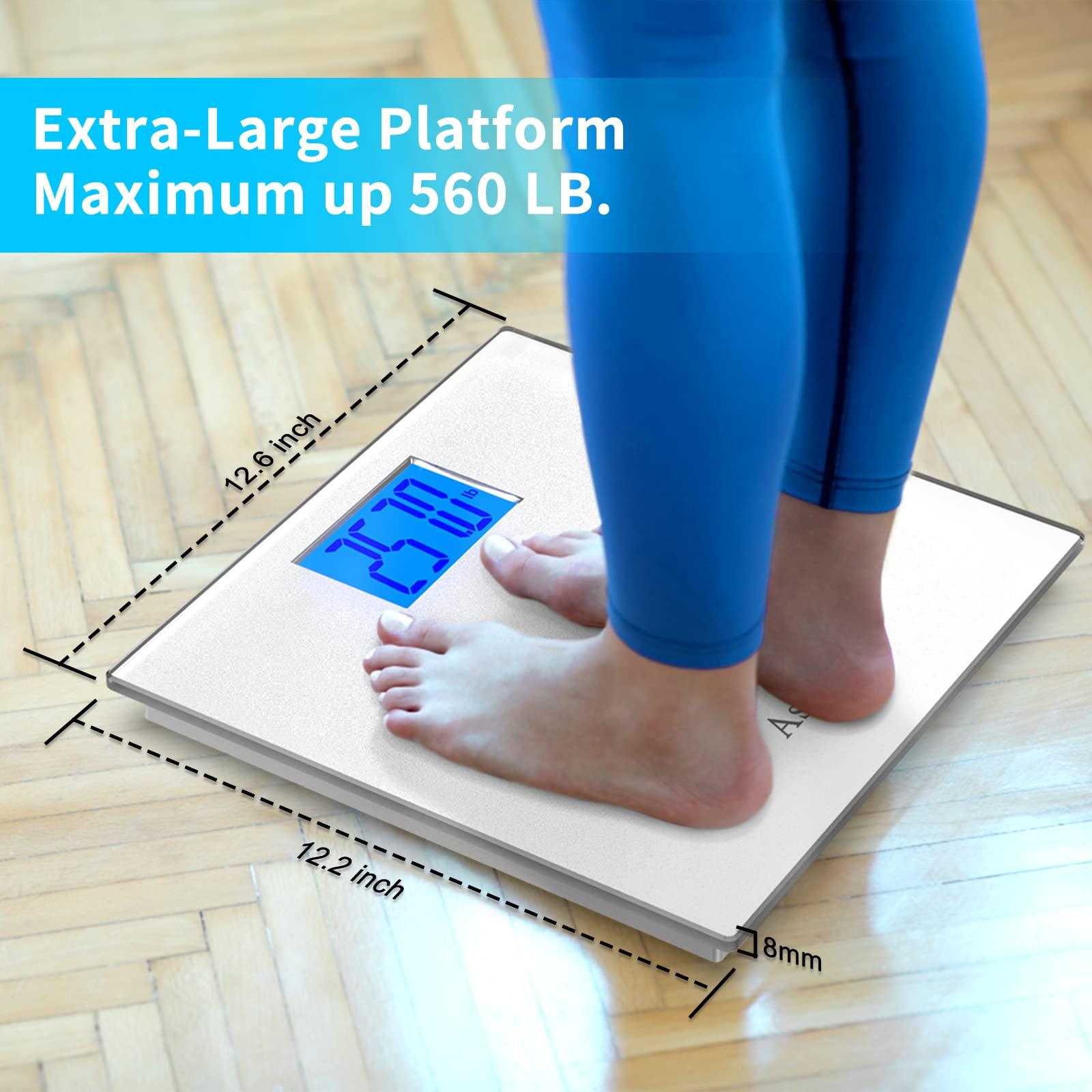 Asligtco Bathroom Scale 560lbs High Capacity Scale for Body Weight Extra Large Platform Backlit Display Digital Scales with Tape Measure & Battery(Silver) - Image 2