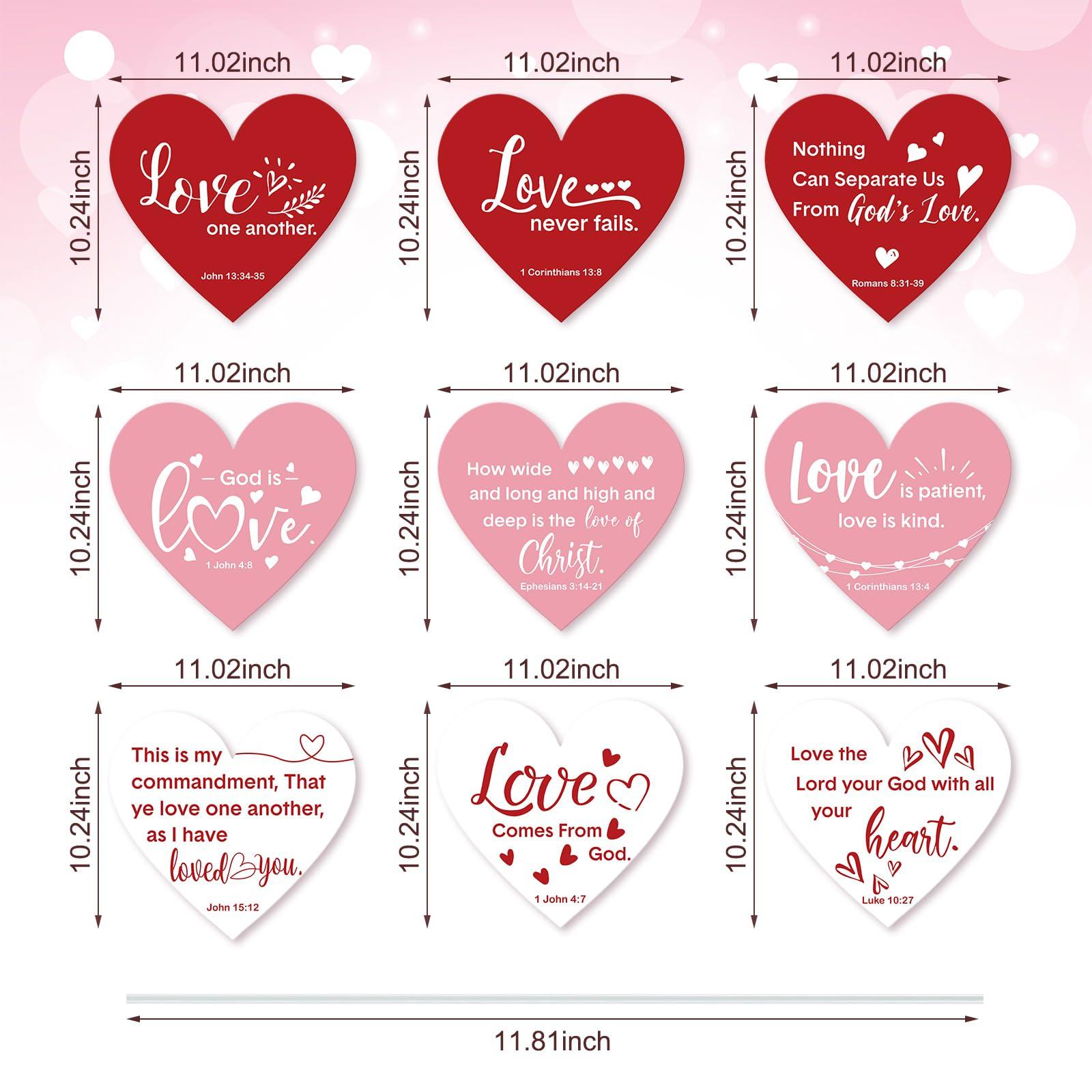 Beeveer 9 Pcs Christian Valentine's Day Yard Sign for Outdoor Decorations Jesus Bible Verse Hearts Lawn Decor with Stakes Heart Decoration for Wedding Shower Supplies Garden Pathway Walkway Love Decor - Image 2