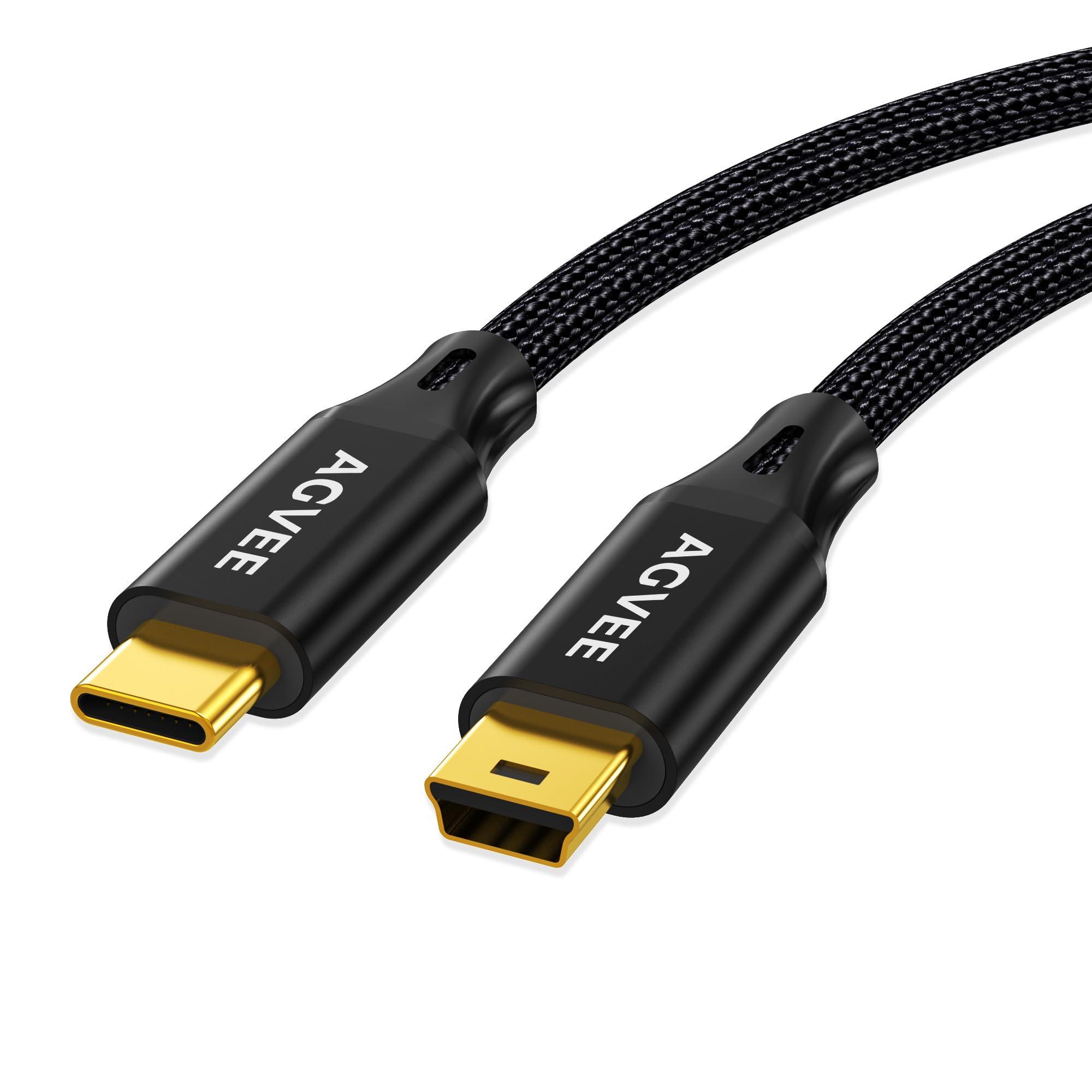 AGVEE 1ft USB-C to Mini USB Cable, Gold Plated End Tips, Braided Durable Mini-B 5-Pin to Type-C Data Charging Charger OTG Cord for Hero 3+, Canon Nikon Camera, GPS, Blue Yeti, Black - Image 3
