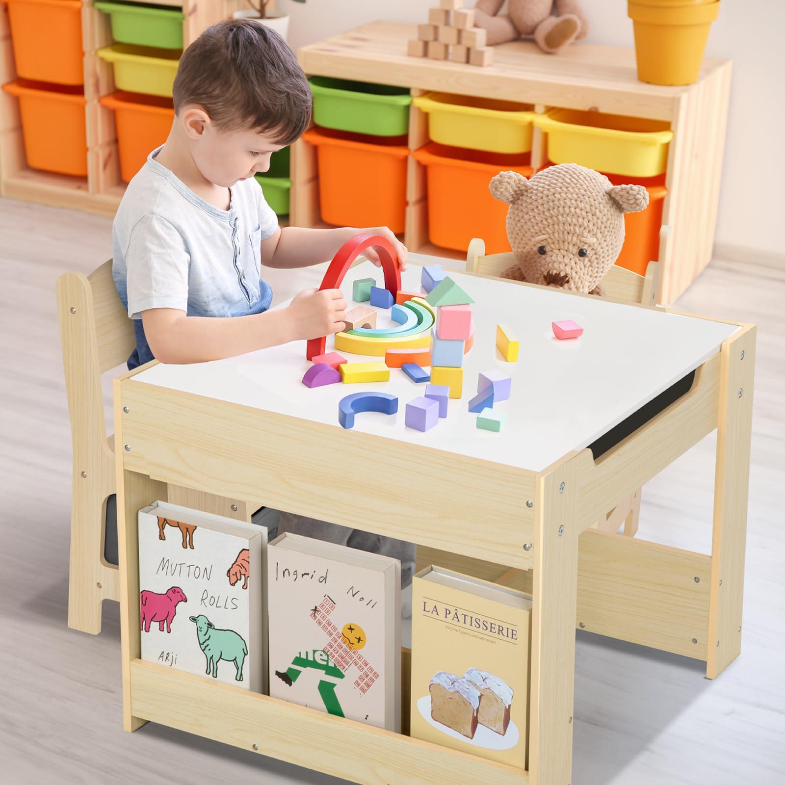 OOOK Kids Table and Chairs Ages 3-7, 4 in 1 Toddler Desk and Chair Set with Whiteboard, Blackboard, Storage Drawer and Book Rack. Toddler Activity Table for Kids Room, Nursery and Playroom - Image 2
