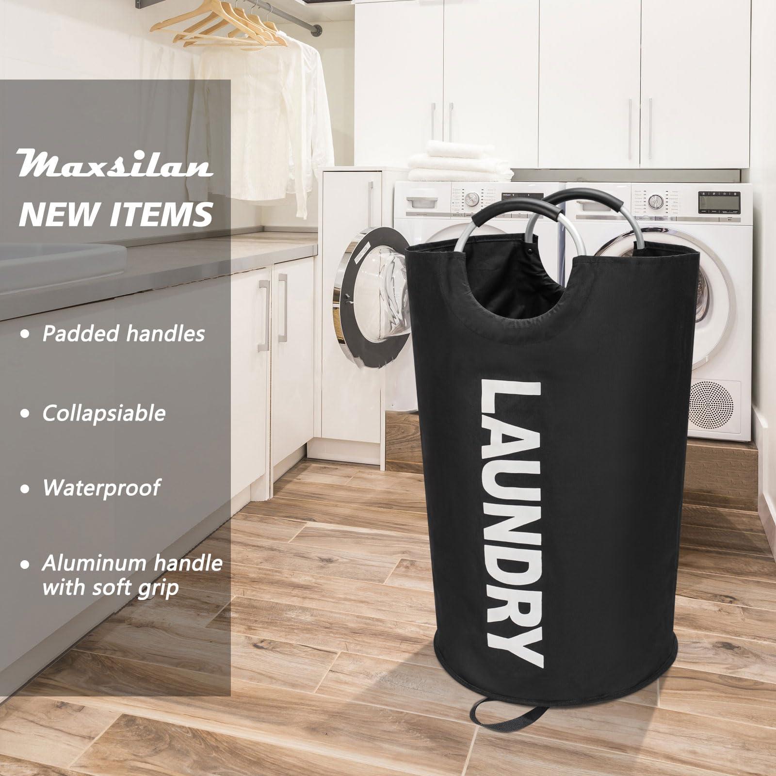 Maxsilan 90L Large Laundry Basket, Freestanding Tall Clothes Hamper, Collapsible Laundry Bag, Black - Image 4